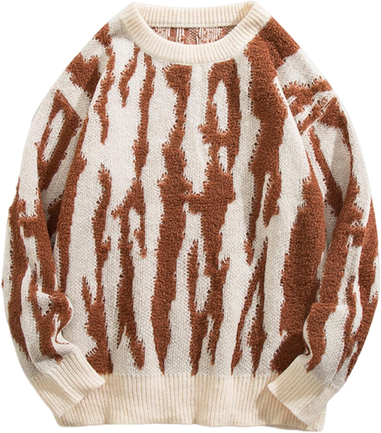 Yimoon Mens Oversized Sweaters Y2K Aesthetic Flame Graphic Crewneck Knitted Casual Pullover Long Sleeve Jumpers