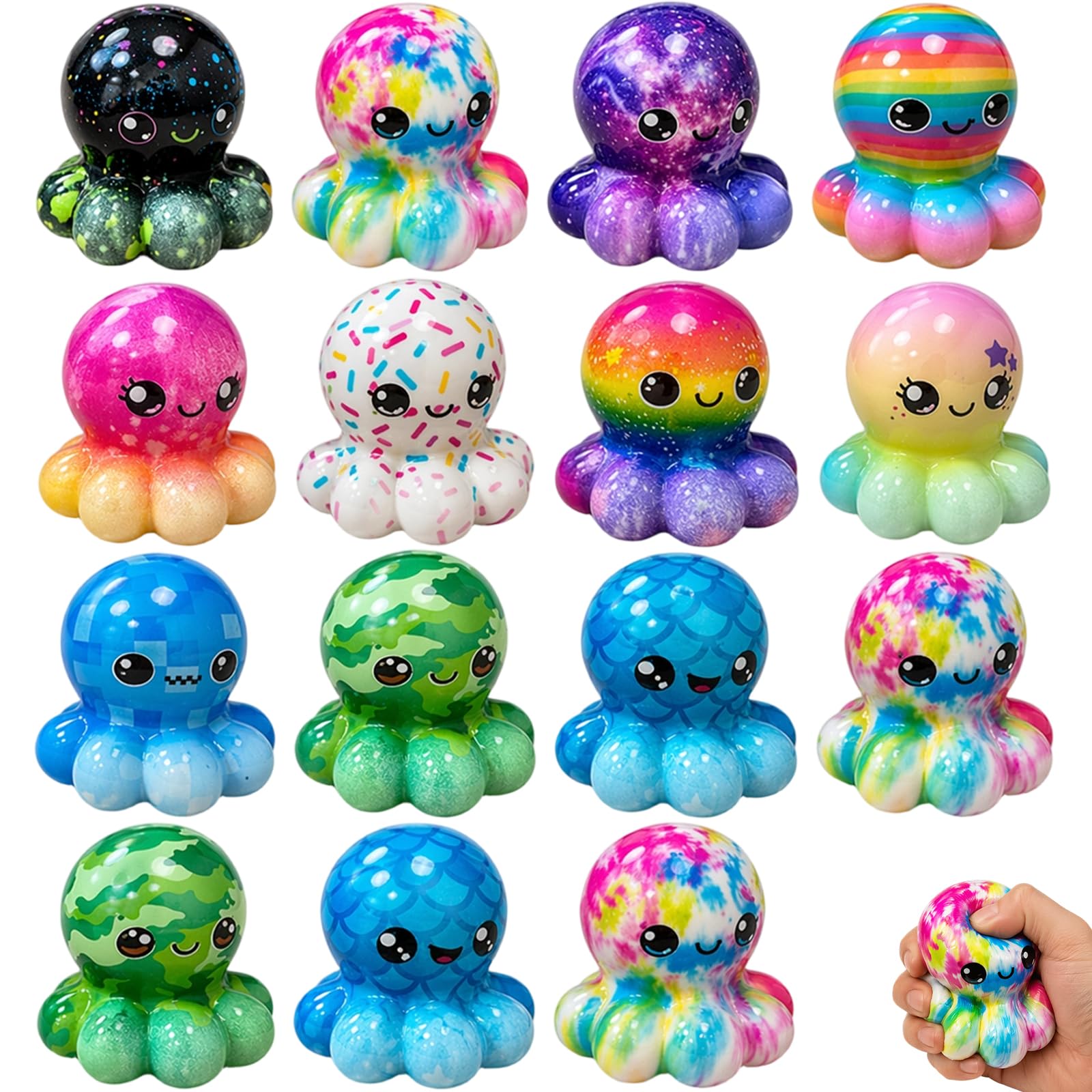 15 PCS Octopus Squishy, Random Colour Selection, Mini Squishies, Portable Hand Manipulation Items for Various Activities, Suitable for Multiple Age Groups and Occasions