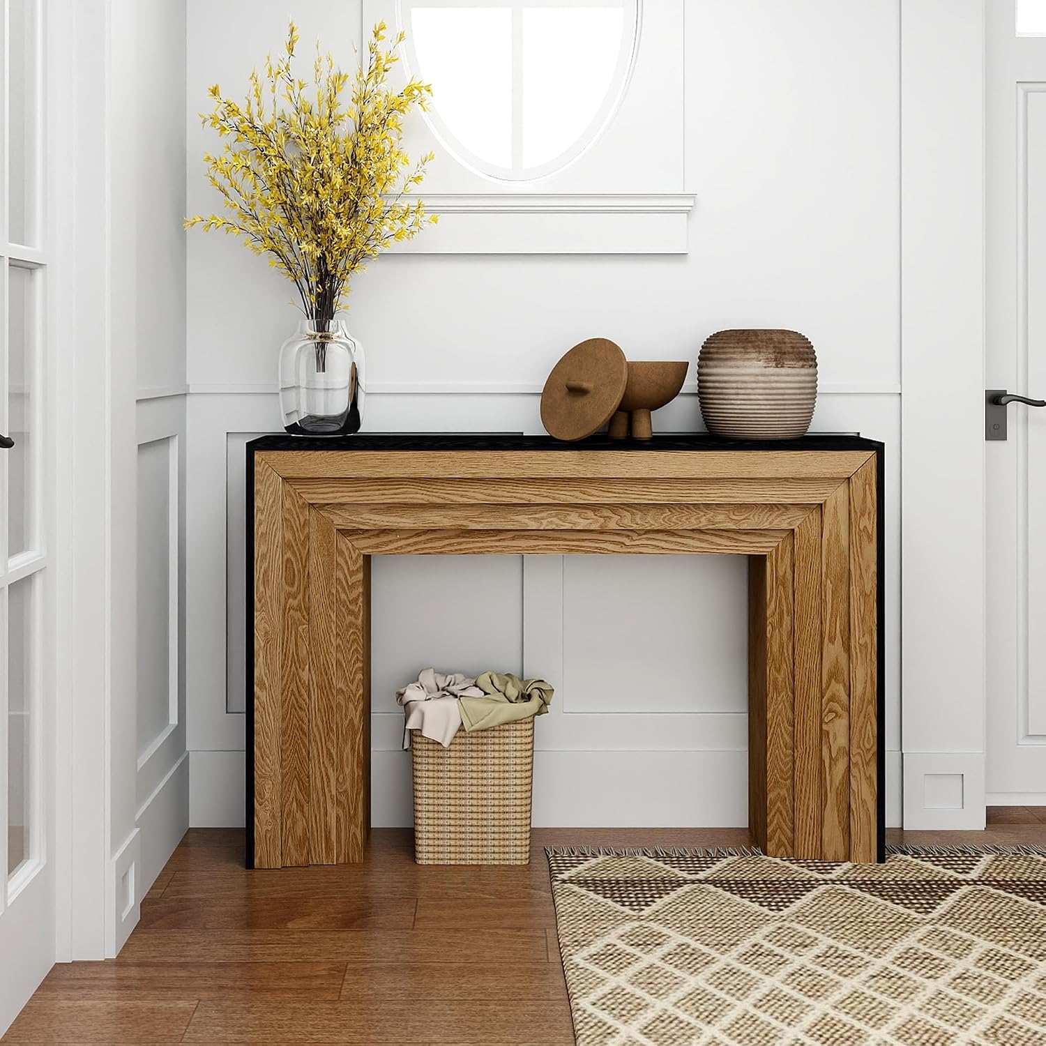 Fluted Console Table, 47 Inch Narrow Long Entryway Table with Minimalist Lines Design, Farmhouse Wooden Sofa Table Behind The Couch, Rustic Accent Table for Living Room, Hallway, Foyer
