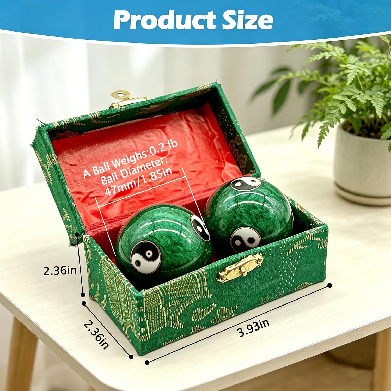 1.85'' Cloisonne Health Hand Balls Yin-Yang Chinese Meditation