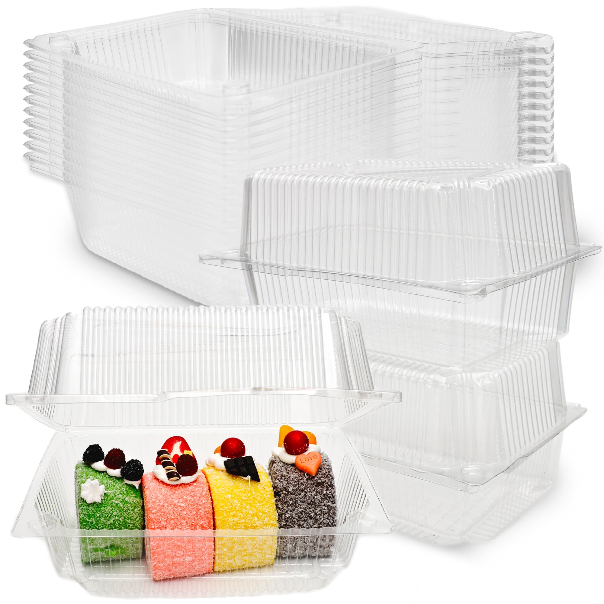 Drayear 80 Pcs 7.3 x 4.9 x 3.8 Inch Clear Hinged Food Containers Clamshell Bakery Boxes Take Out Loaf Containers for Sandwich Cake Cookies Pastry Dessert