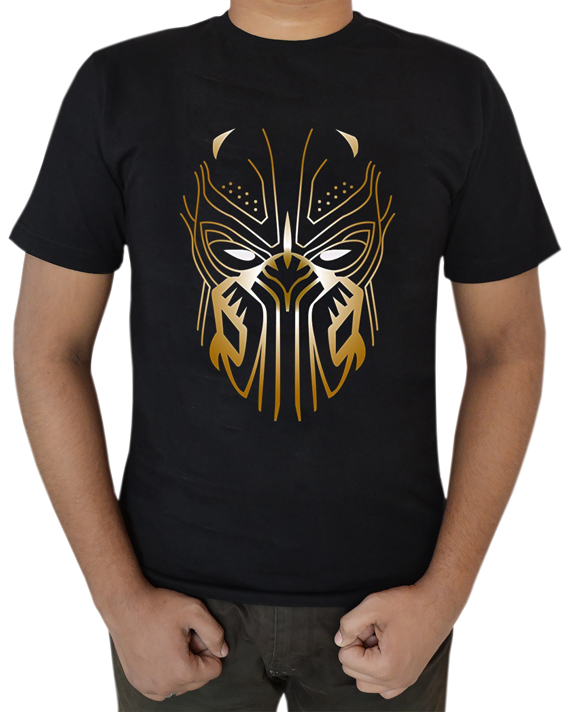 Men's Gold Panther Logo Sleeveless T Shirt (Golden Mask Logo T Shirt, Medium)