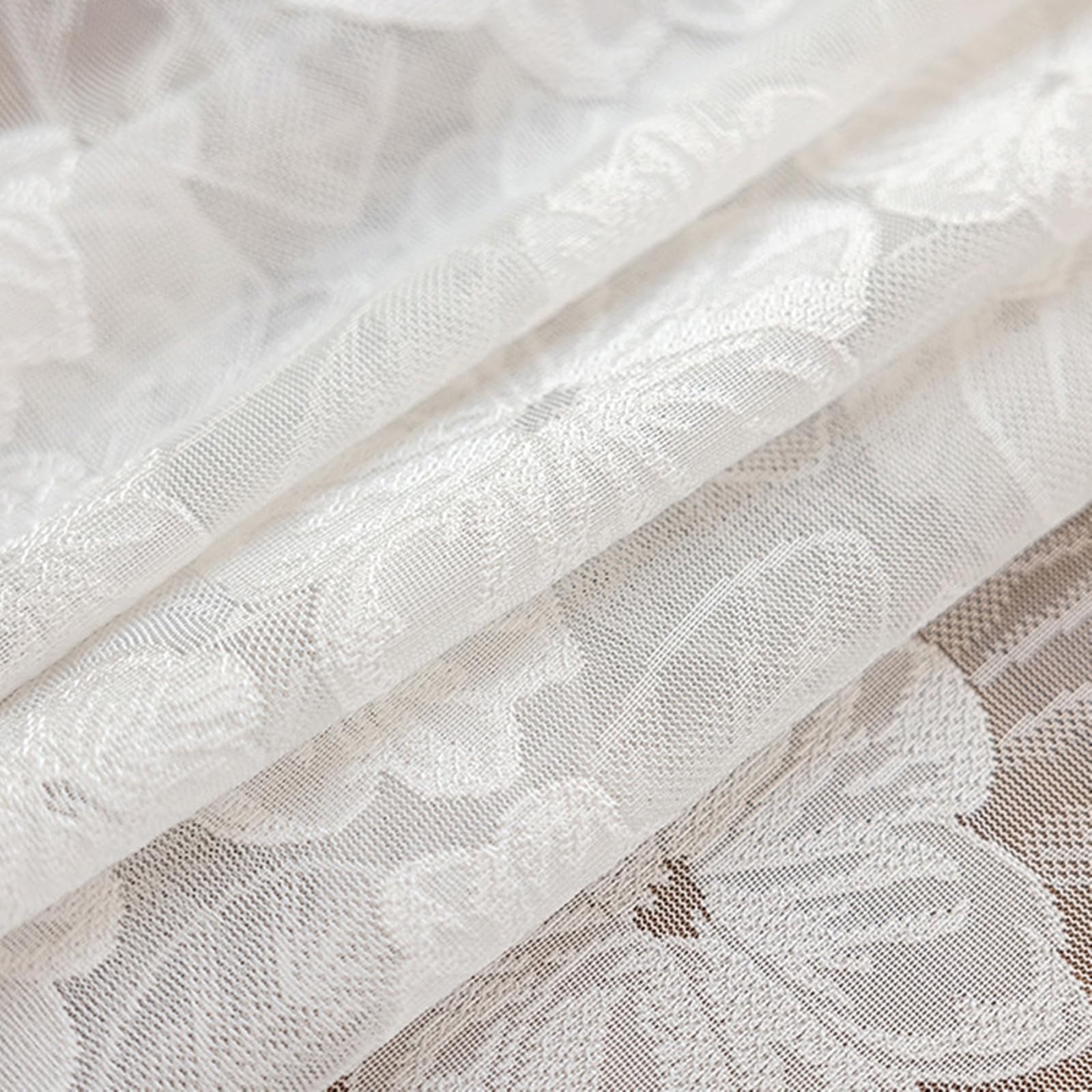 Tischläufer Polyester Landhausstil, Tischläufer Wohnzimmer 45x240 cm, Weiße Spitze mit Floraler Stickerei