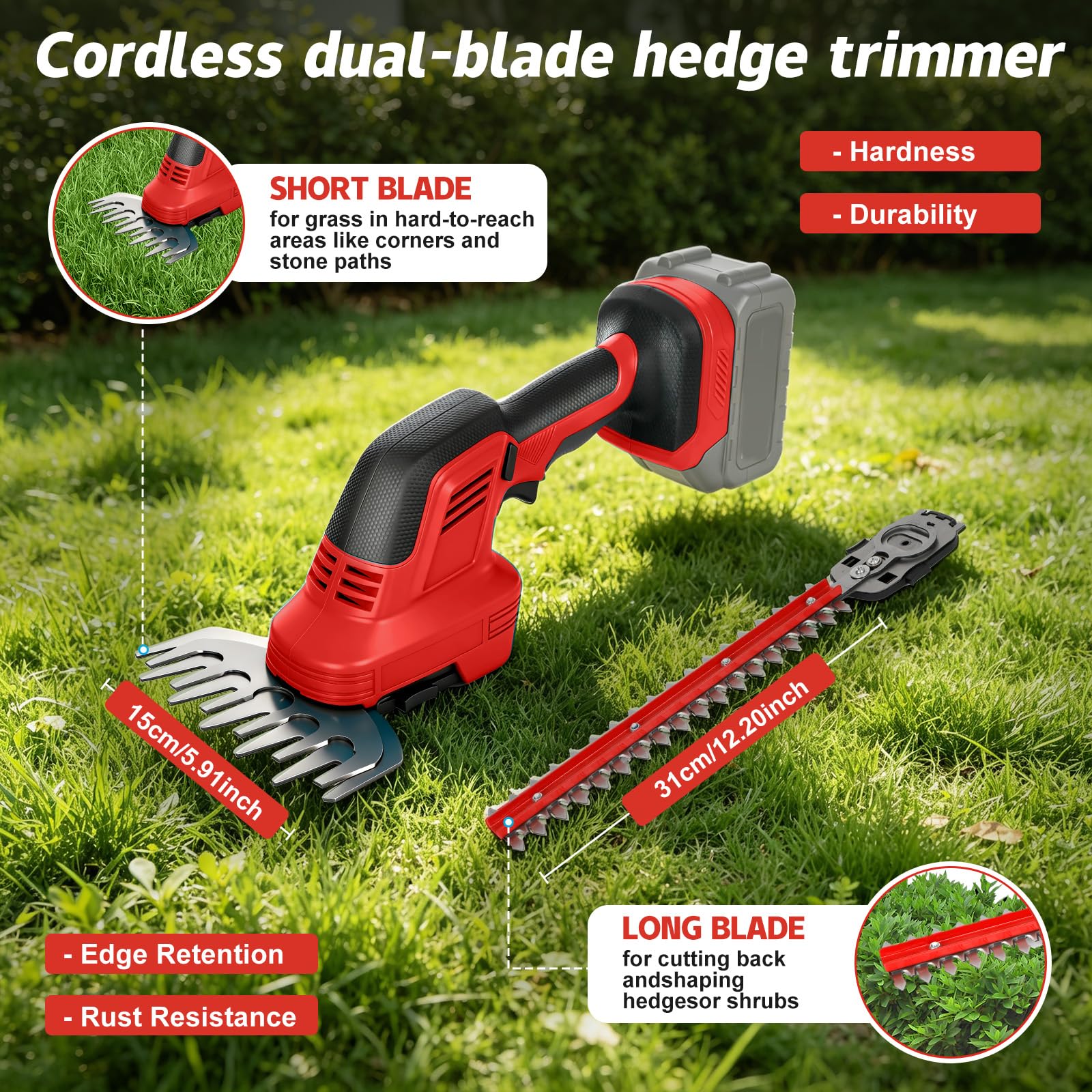Tijeras Cortasetos Telescopica, 8 Pulgadas Mini Motosierra & 28 mm Tijeras de Podar Eléctricas para Milwaukee M18 18V batería, 6 en 1 Kit de Herramientas de Jardín, Alcance Máximo Hasta 4,5 m