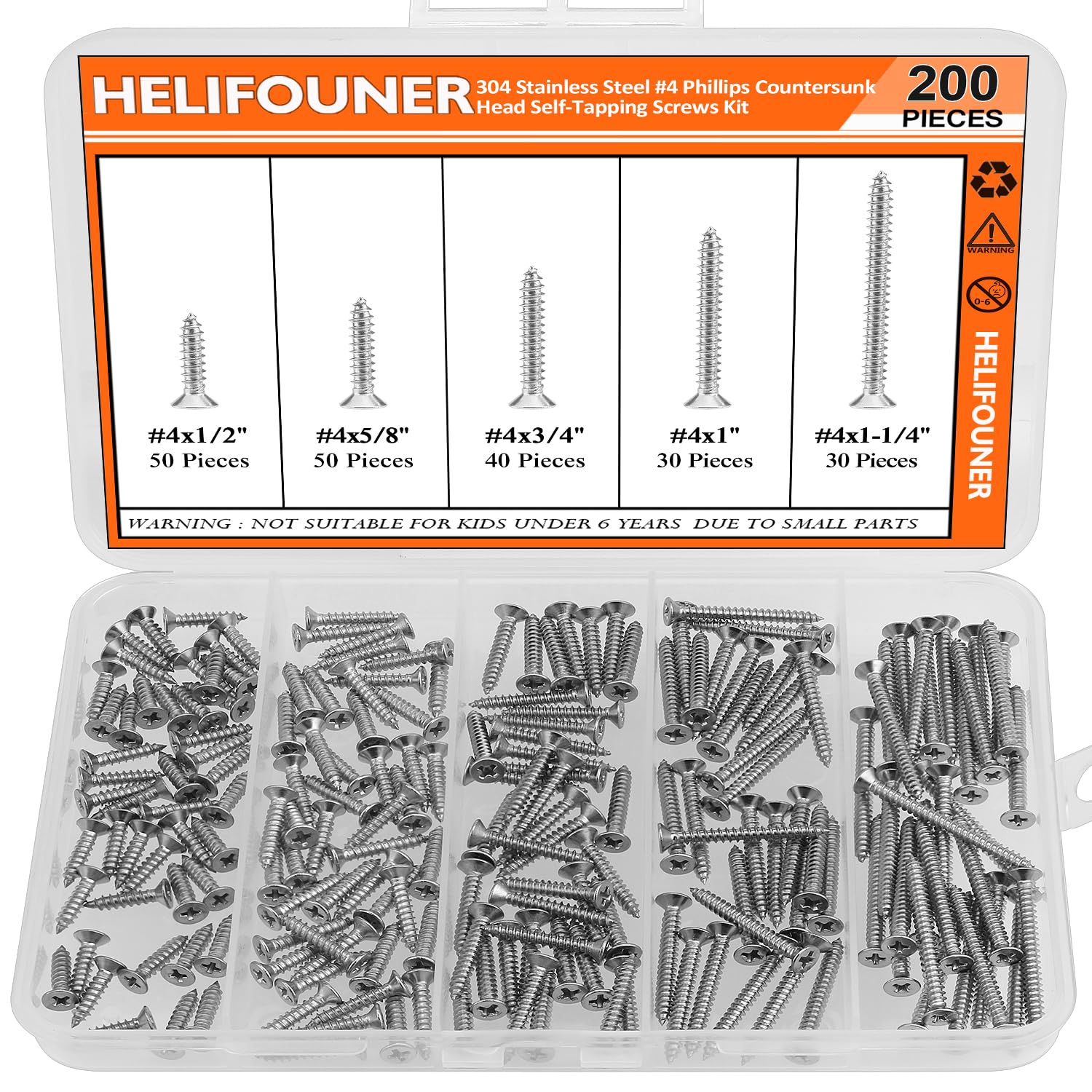 Stainless Steel Wood Screws - 240 Piece Set -8