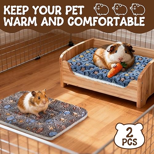 Miniatura 13 de Juego de 2 camas de conejillo de indias, lavable, tapete cálido para cama de animales pequeños, almohada para mascotas para chinchilla, erizo y azul