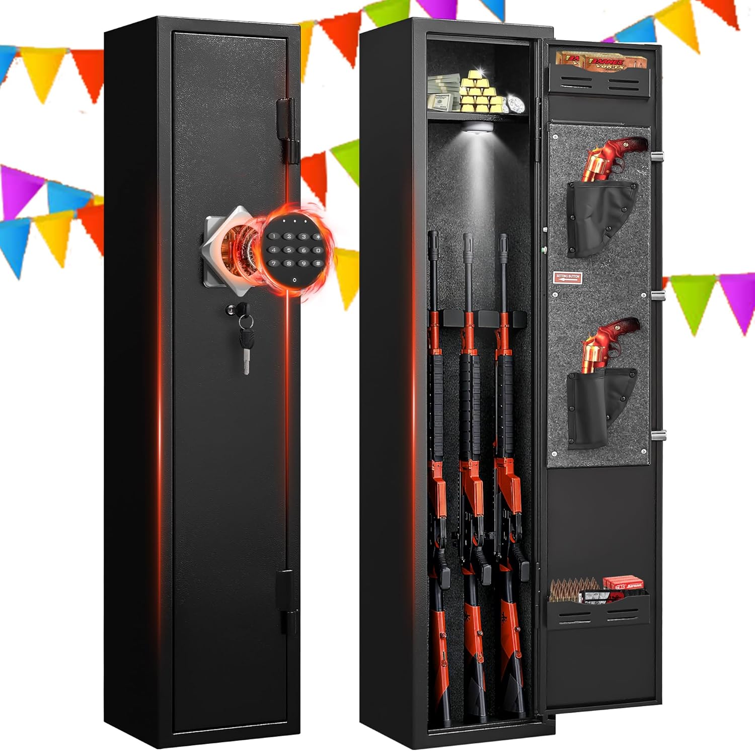 Marcree 2-3 Gun Safe, Rifle Safe for Home, Long Gun Safe with Quick Access, No Assembly Gun Cabinet, Removable Shelf Rifle Safe, Tall Design Gun Safe for Rifles