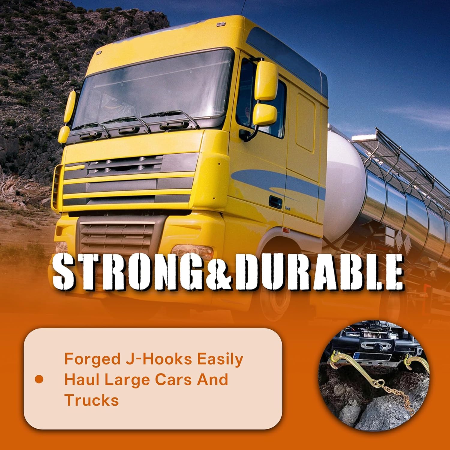waltyotur 2PCS G70 5/16x10 Transport Tow Chain J Hook Long Shank w/R T J & Grab Hook Safe Working Load 3,700 lbs