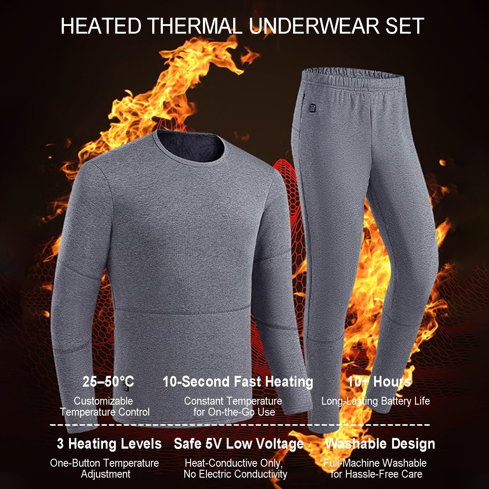 Conjunto Térmico USB Hombre Mujer, Camiseta 16 Zonas Calor Pantalón 12, Tejido Algodón Suave Transpirable, Secado Rápido Ideal Esquí Moto Trabajo Frío Invierno Unisex Cálido Cómodo