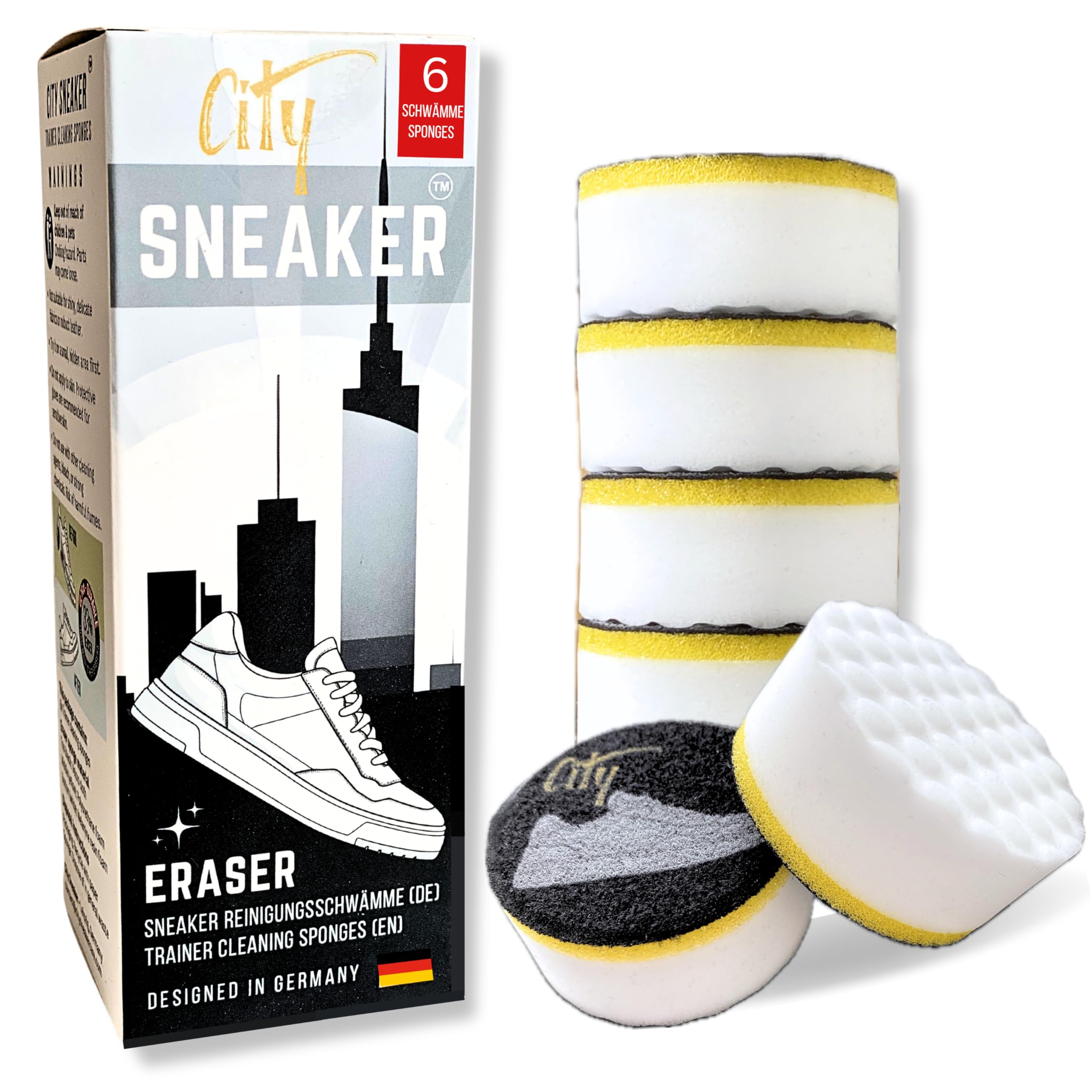City Sneaker Eraser | Premium Trainer Cleaner | 3-Layer Technology with Micro-Pores | Superior Break Resistance | Effective Stain Removal | Optimal Trainer Care | 6 Pack