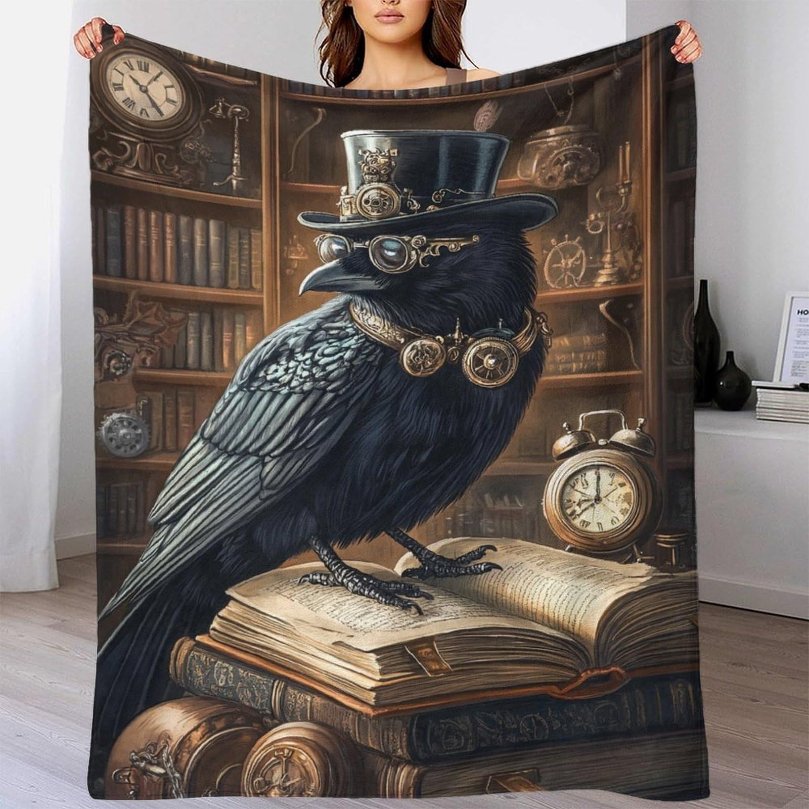 Plaid Steampunk Corbeau impression 3D haute définition en flanelle de microfibre