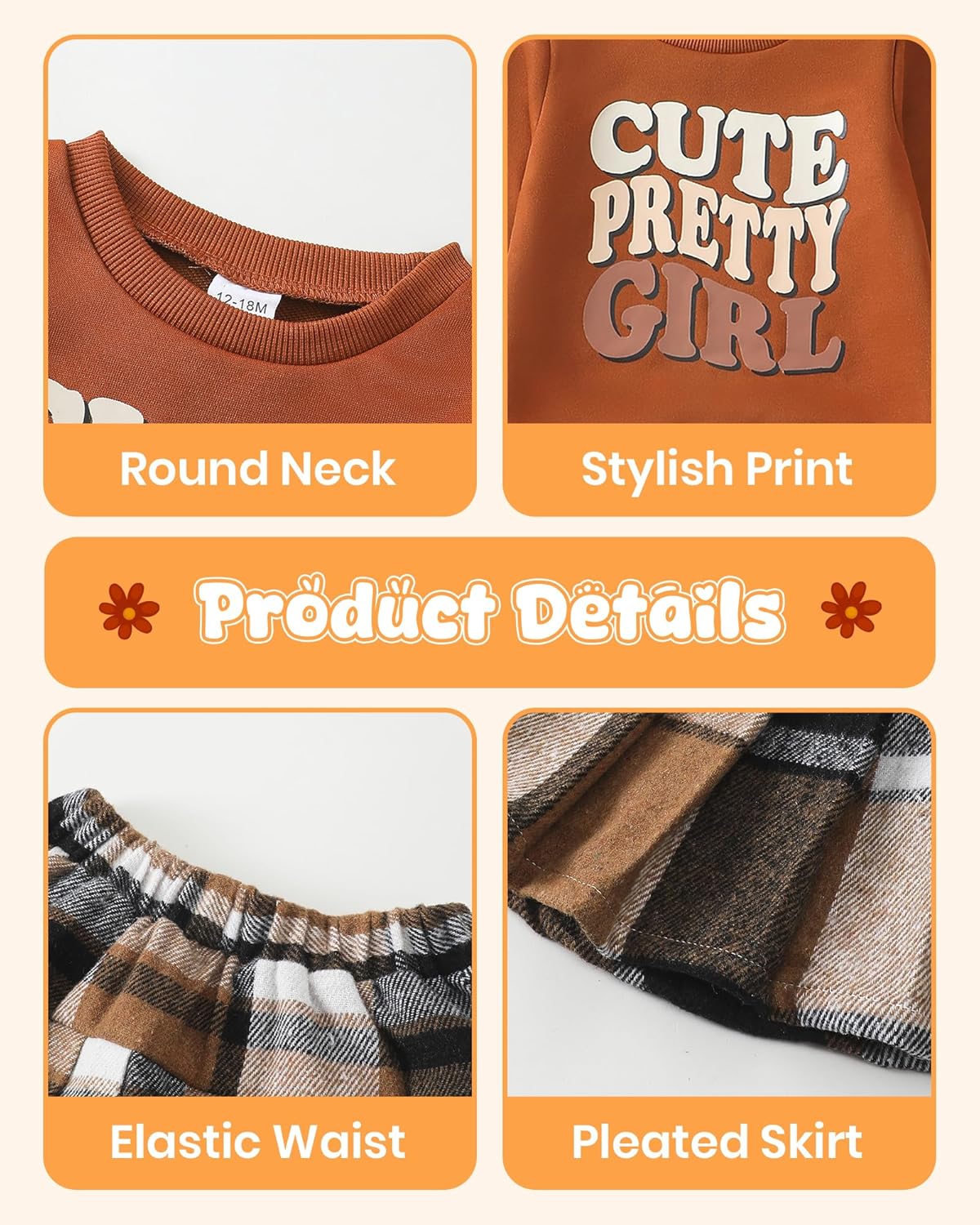 Kucnuzki Baby Girl Clothes Toddler Girl Fall Outfits Kids Winter Cute Long Sleeve T Shirt Top Plaid Mini Skirt Dress Set - Image 5