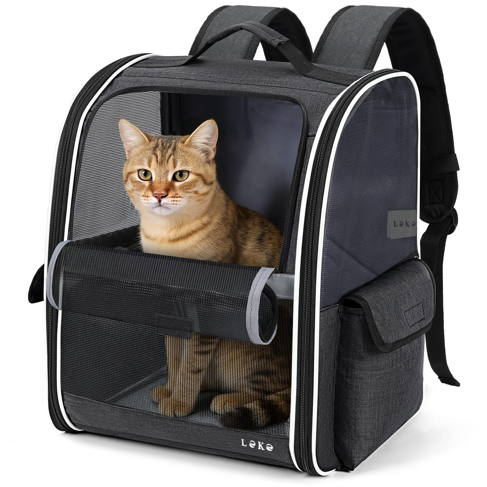 Lekesky Mochila para Gatos Transportín Perro Gato para Mascotas Medianas/Pequeñas (2-8 kg), Mochila Gato con Ventana de Malla para Senderismo, Viajes, Exterior (Negro, M)