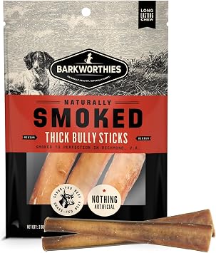 Barkworthies USA Hickory Smoked Thick Bully Sticks - 6 Inch 3 Count Pack of 1 - All-Natural, Smoky Aroma, Great for Large Breeds