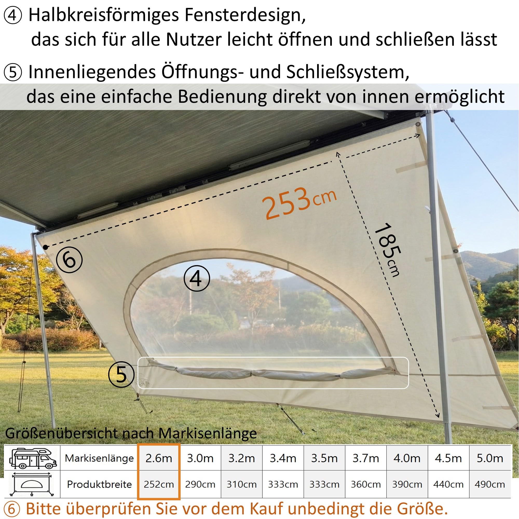 AIRIS Sun & Rain Blocker – Markisenvorderwand oder Seitenwände für Markisen – Premium Baumwollgewebe – Sicht- und Sonnenschutz für Camper & Wohnmobil – deutlich kühler als Polyester