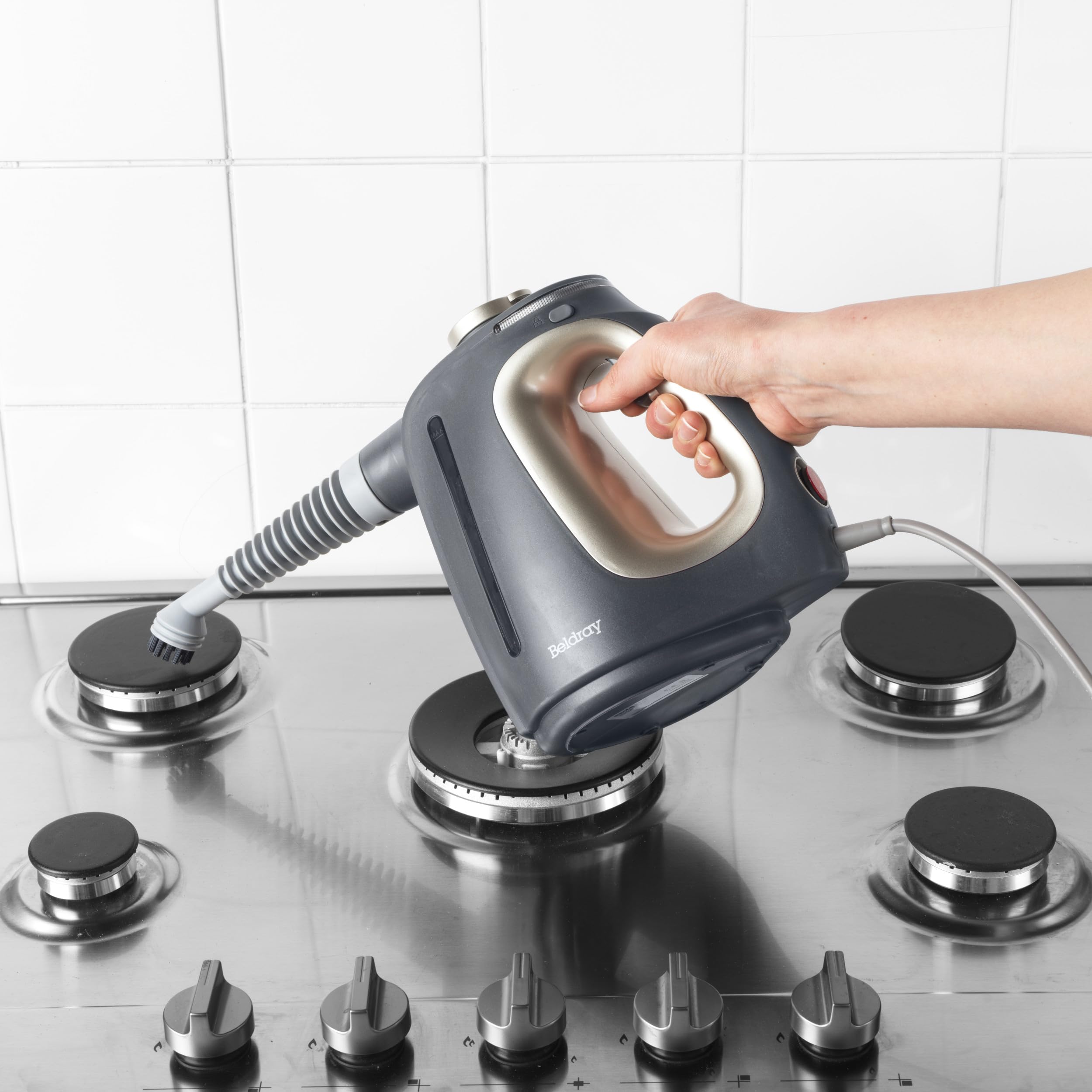 Pulitore a vapore 15 in 1 Beldray – Pulitore portatile multifunzione, pulizia senza prodotti chimici, pronto in 20 secondi, include spazzole, tamponi per mocio e ugelli, 550 ml, 1350W, BEL01987VDE