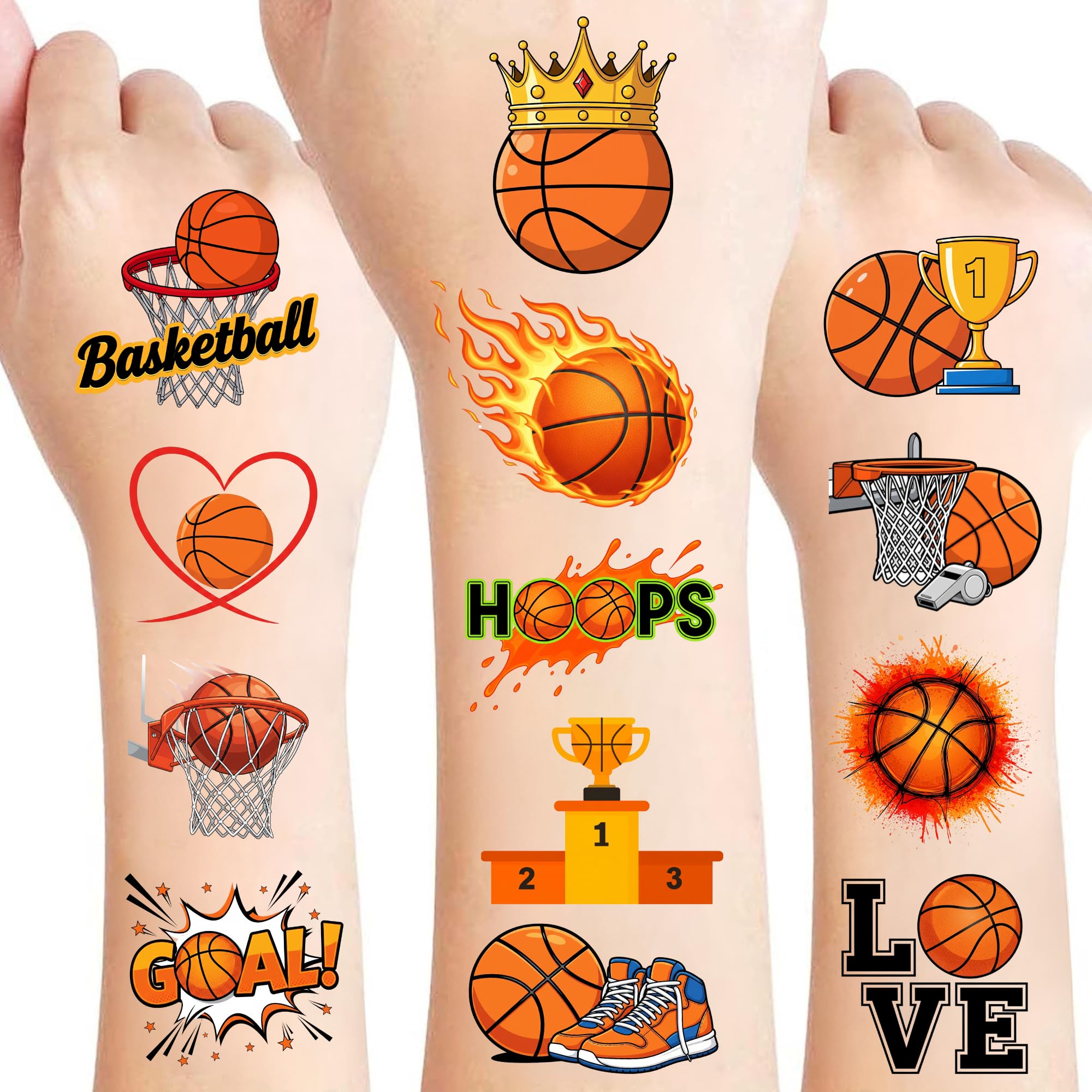 50 PCS Basketball Temporary Tattoos for Kids Birthday Pary Favors