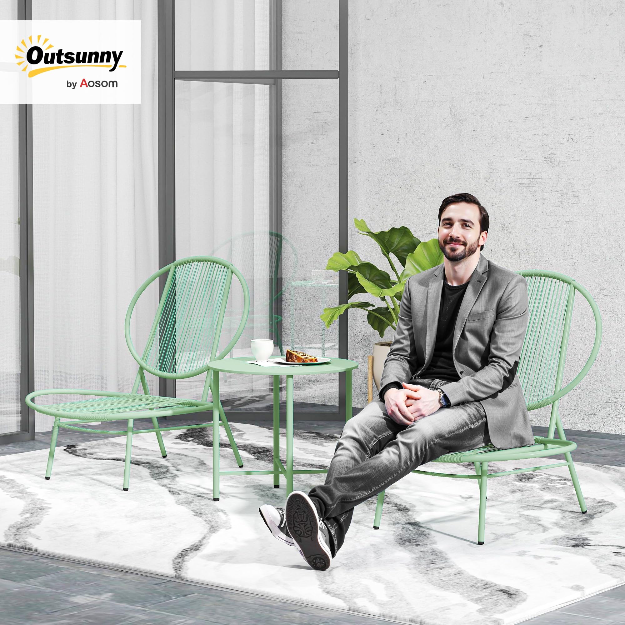 Outsunny Bistro Set 3 pièces en acier résistant aux intempéries meubles de jardin table de bistrot chaises ergonomiques