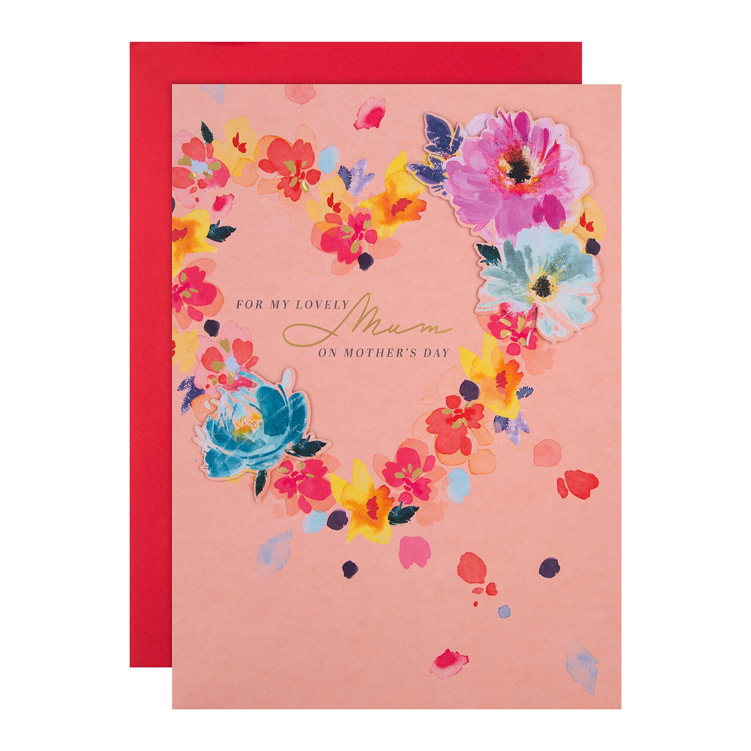 Hallmark Mothers Day Card for Mum - Classic Floral Heart Design, Pink, 30.5 cm by 20.9 cm, 30.5 cm by 21.9 cm