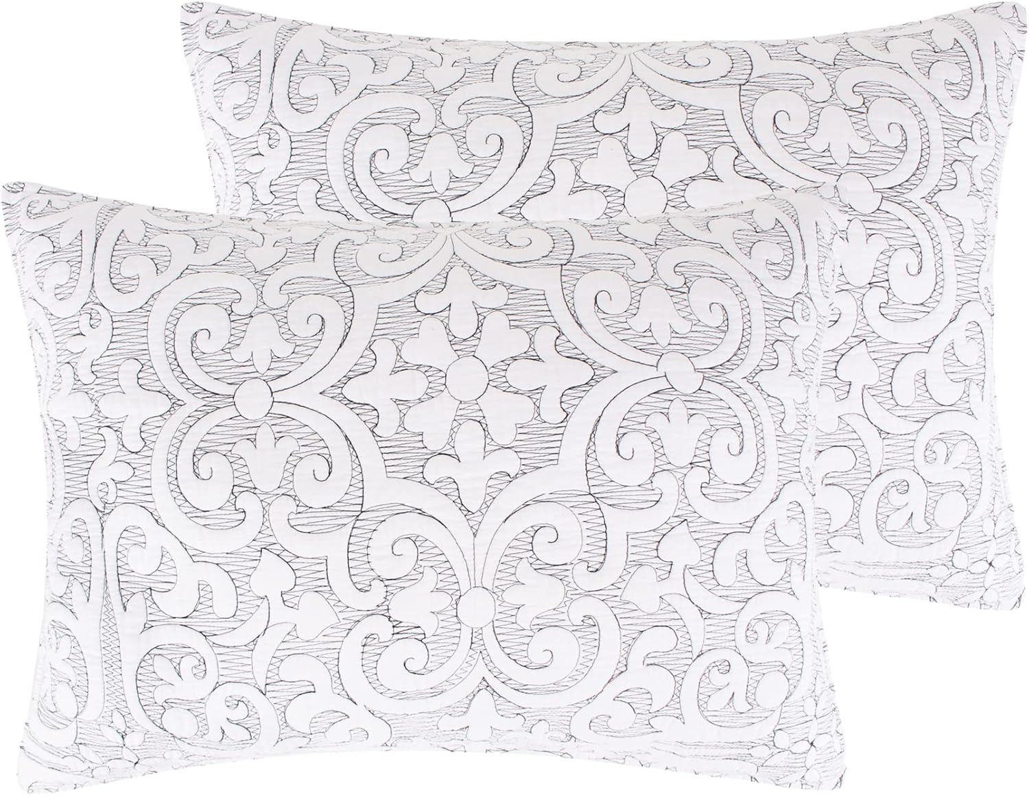 Levtex Home - Sherbourne Cream Taupe Stitch - Quilted King Sham - Quilted Medallion Cream with Taupe Stitch - Cotton/Polyester