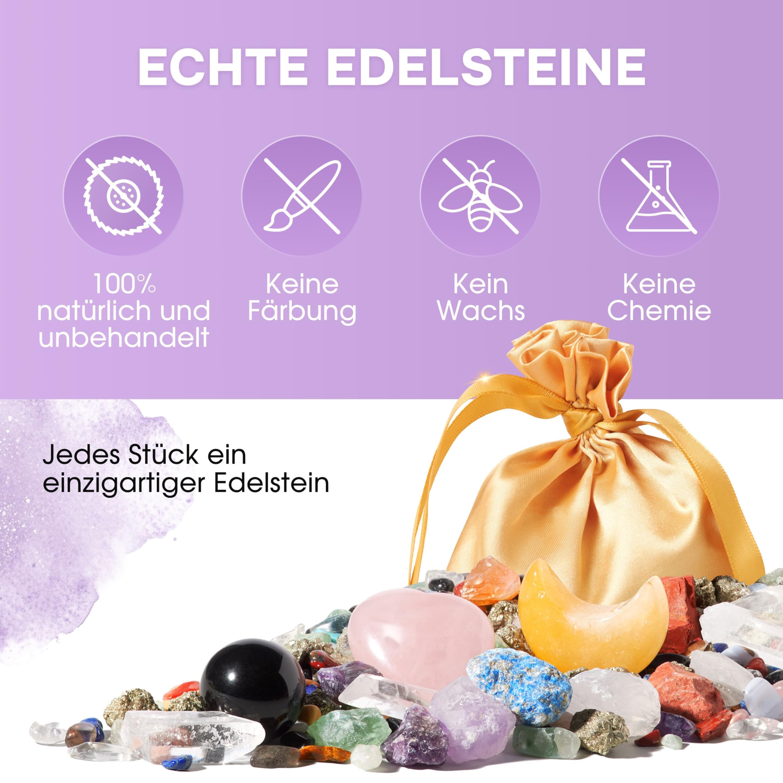 PURAJA Edelstein Set für Kinder | Kristall Konfetti | Edelsteine & Kristalle Mix | Natursteine & Rohsteine für Kindergeburtstag, Schatzsuche, Mitgebsel & Geschenk