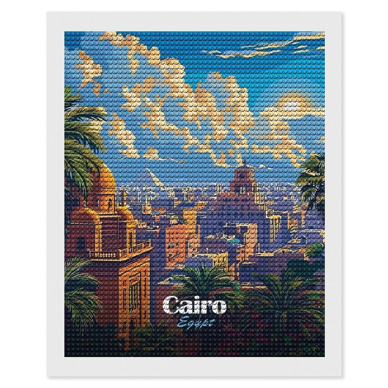 Junmoney Cairo, Egypt Cityscape Illustration Diamond Painting Set 16"x20", Arts and Crafts, Wall Art Gift, Full Kit Included, Relaxing Handmade Project