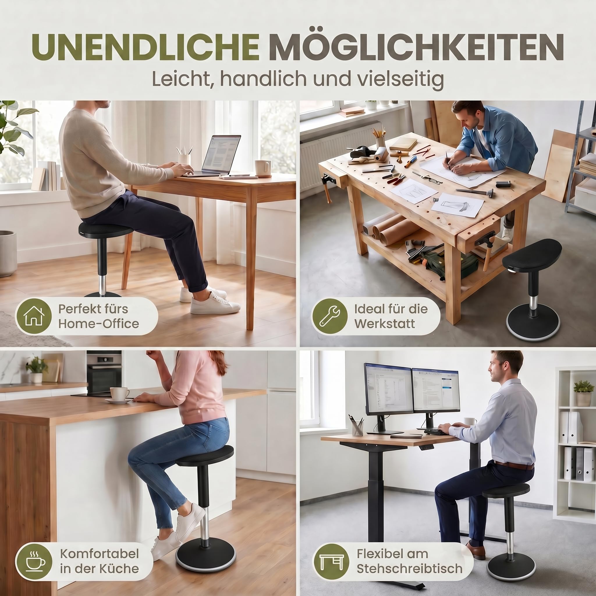 Tabouret Debout Ergonomique réglable en Hauteur 55-80 cm