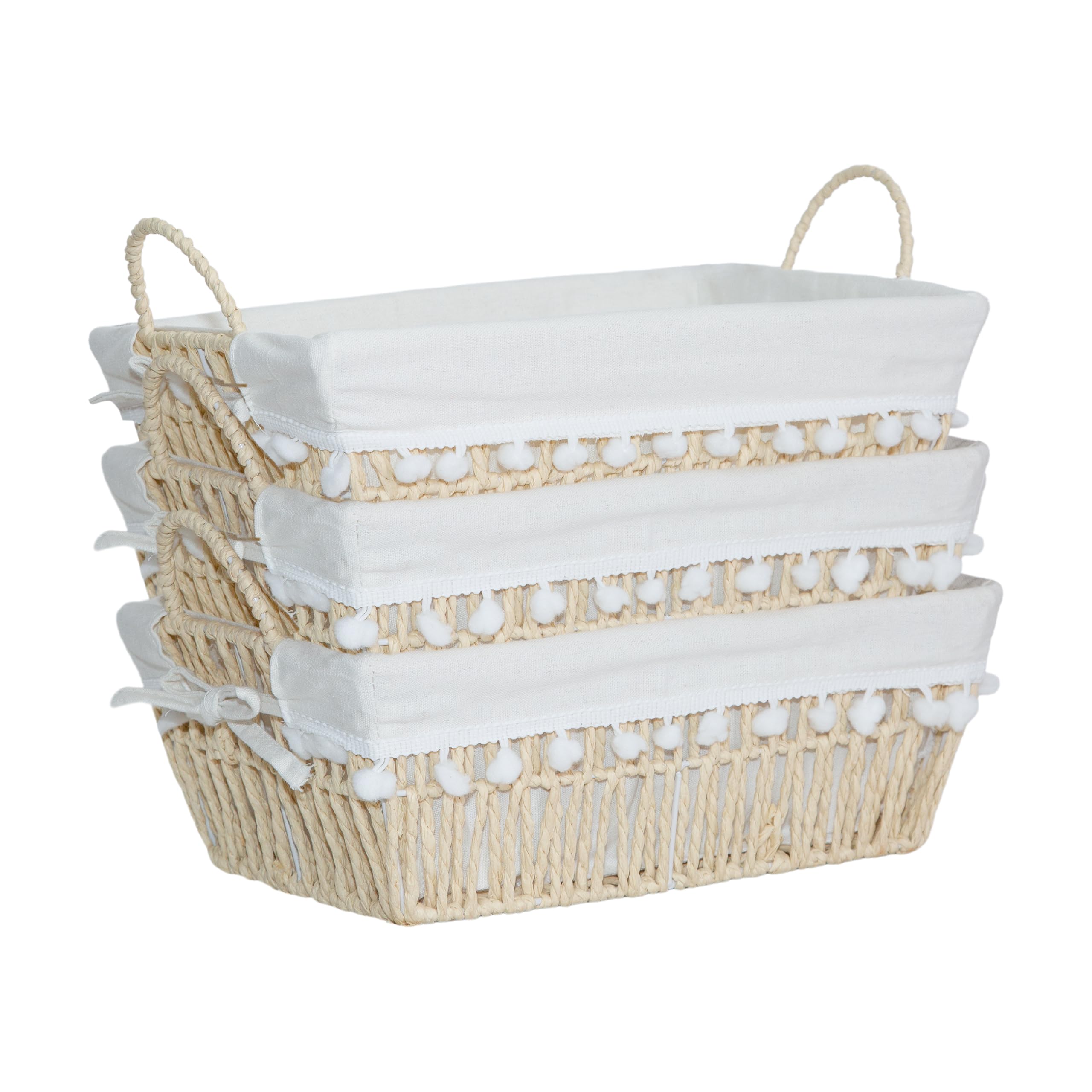 Wickerfield 3PCS Hamper Basket with Handle, Woven Wicker Basket, Paper Rope and Seagrass Storage Baskets (Paper Rope)