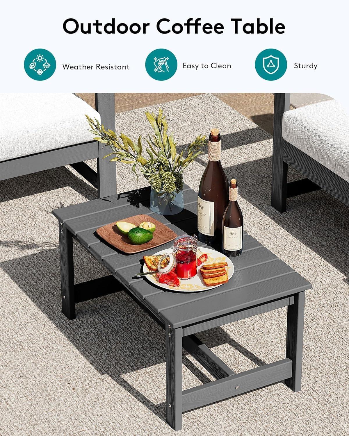 A 6-piece Sofa Set, Consisting of 2 Double-Seater and 1 Single-Seater Sofas, with 2 Coffee Tables, for Outdoor Use(Grey Frame/Khaki Cushion)