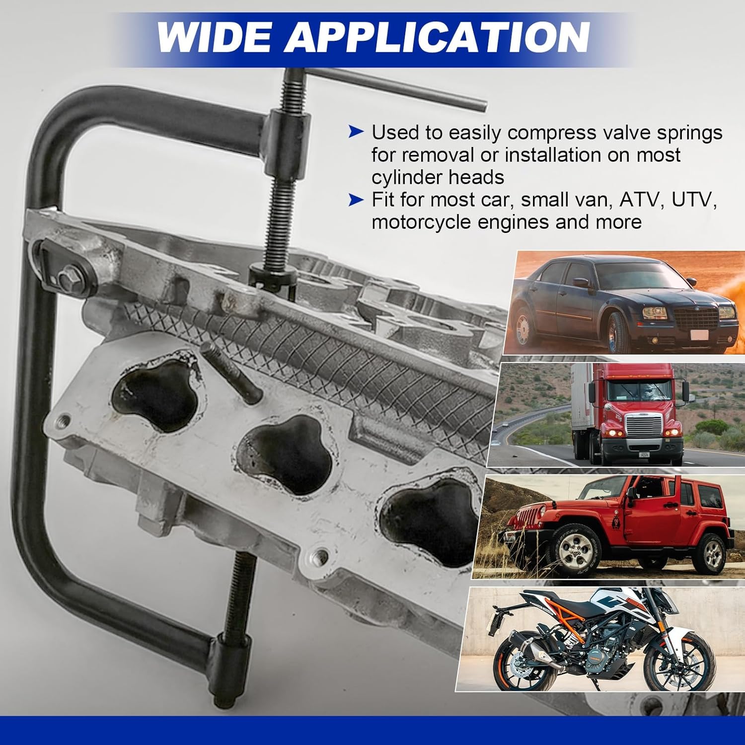 DASBET Valve Spring Compressor & Valve Lapper Set with 4 Suction Plates | Spring Clamp Service Kit with C Clamp for Motorcycle, ATV, Car, Small Engine Vehicle Equipment (Blue)