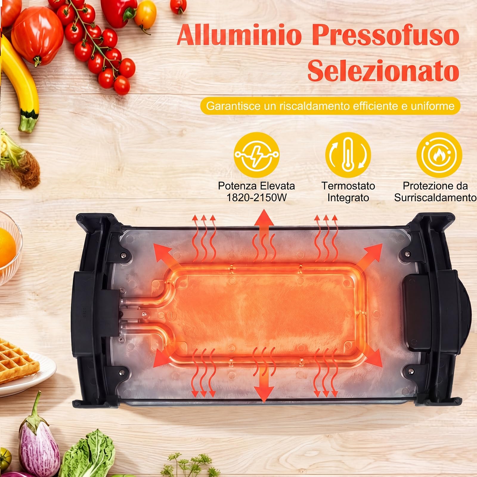 COSTWAY 2150W Piastra Elettrica da Tavolo con Rivestimento Antiaderente | Piastra Grill con Doppia Faccia, Temperatura Regolabile, Vassoio Raccogli-grasso e Manici Freddi, per Barbecue e Campeggio
