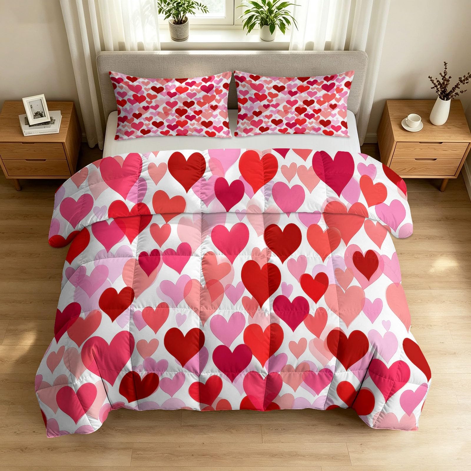 Bettdecke ohne Bezug 135x200 cm White Minimalist Flat Vector Style Antiallergisch Leichtsteppbett & Ganzjahresdecke - Waschbar mit 2 Kissenbezügen Heart Pink Tone Weiche und Atmungsaktive Wende