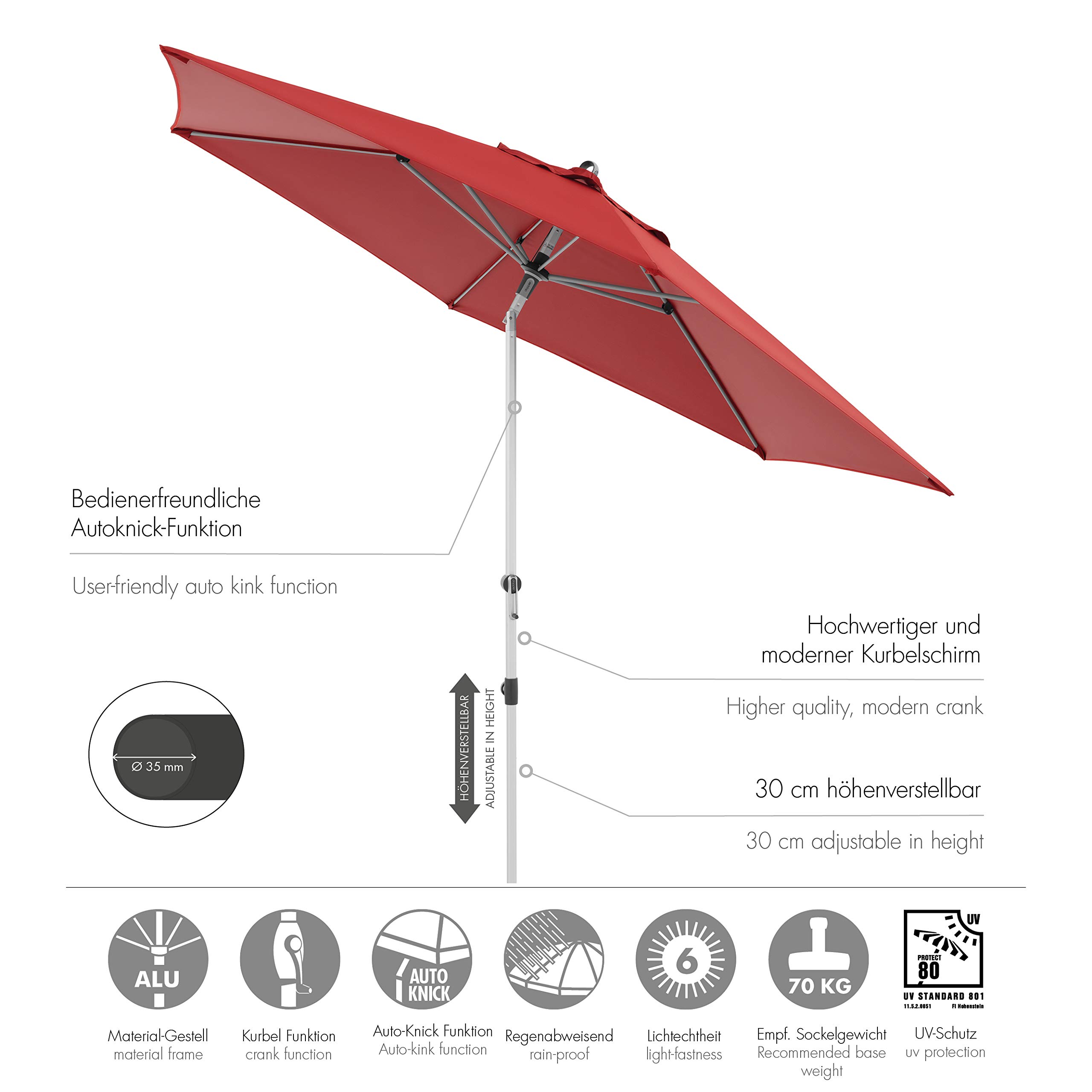 Doppler EXPERT Auto Tilt – Knickbarer Sonnenschirm für Balkon oder Terrasse – Regenabweisend