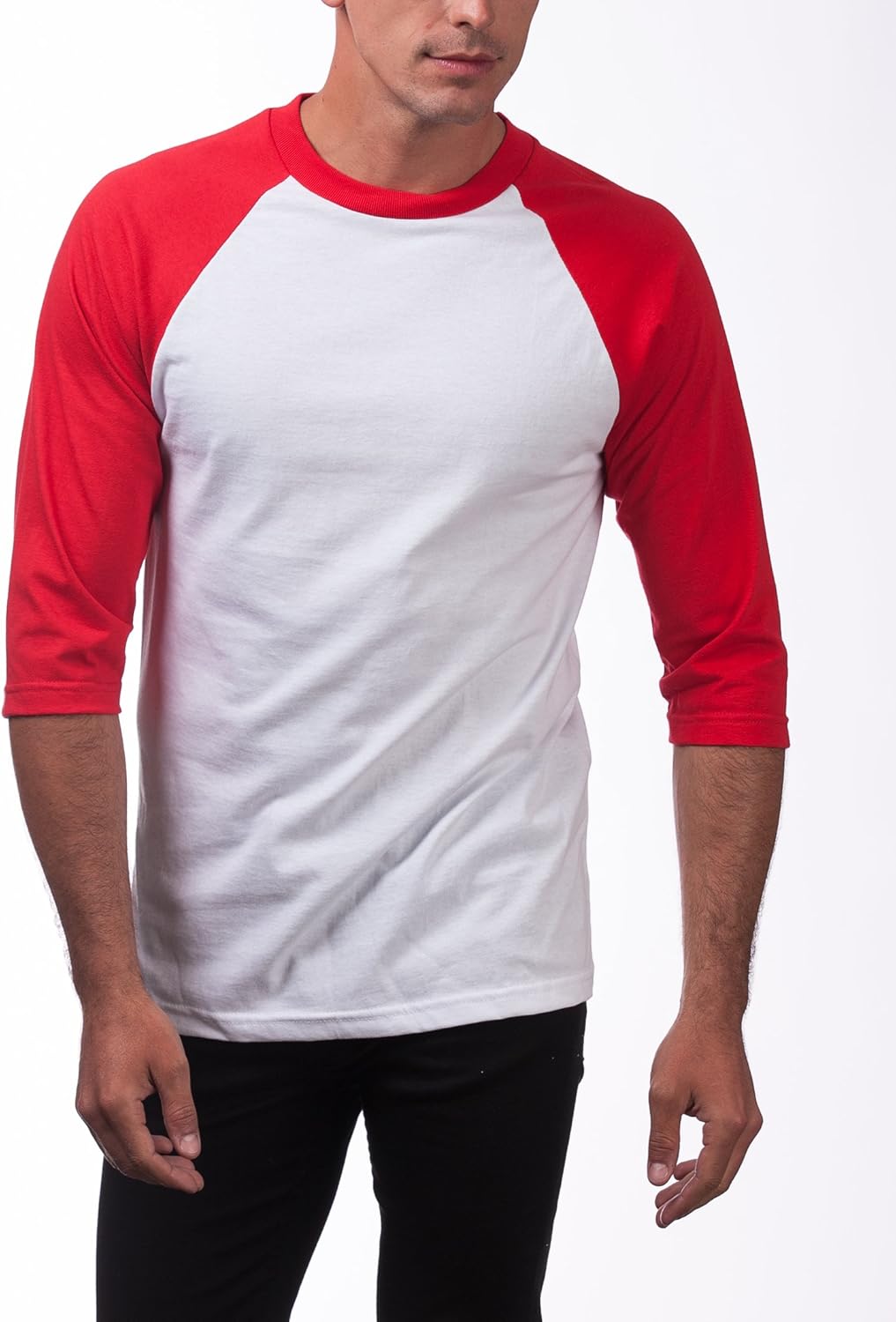 Pro Club Men's 3/4 Sleeve Crew Neck Baseball T-Shirt, White/Red, X-Large - Image 5