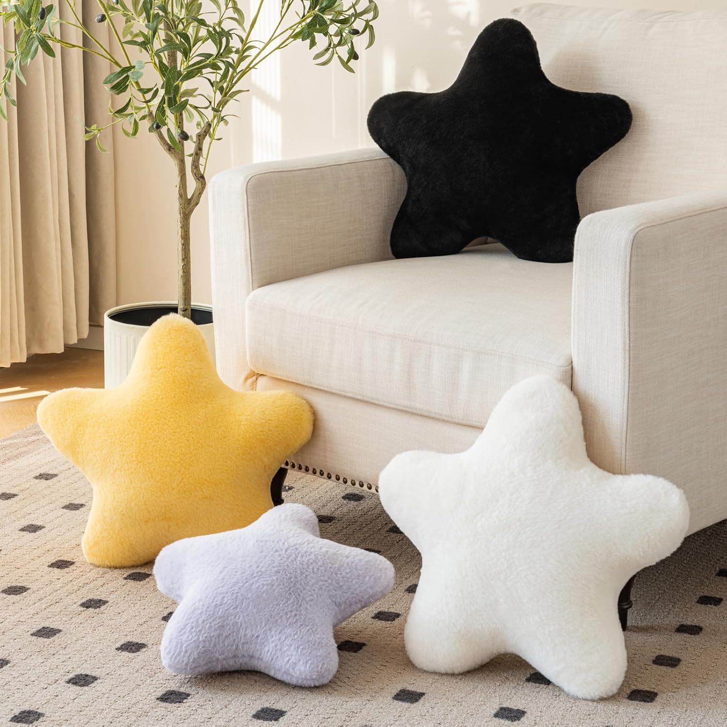 Star Pillow, Decorative Throw Pillow with Plush for Couch, Cute Decor Pillows for Bed, Aesthetic Star Shaped Pillow Fun Cushion for Sofa Living Room (Goose Yellow, 19.6 Inches)