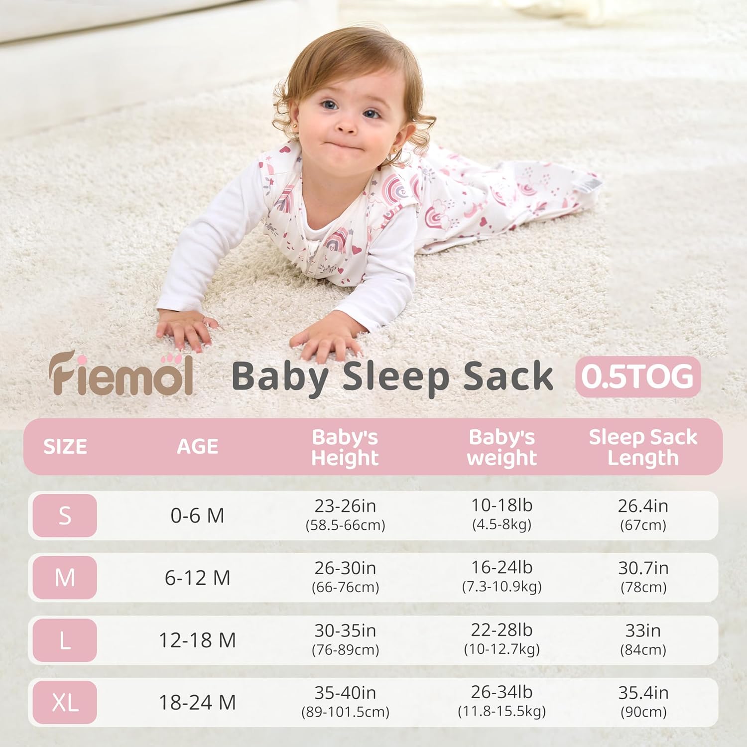 Baby Sleep Sack 0-6 Months, 0.5 TOG Wearable Blanket for Baby Boy and Girl, 2-Way Zipper Newborn and Infant Sleeping Bag 2 Pack, Lightweight Sleep Sacks Pink Rainbow(Small) - Image 4