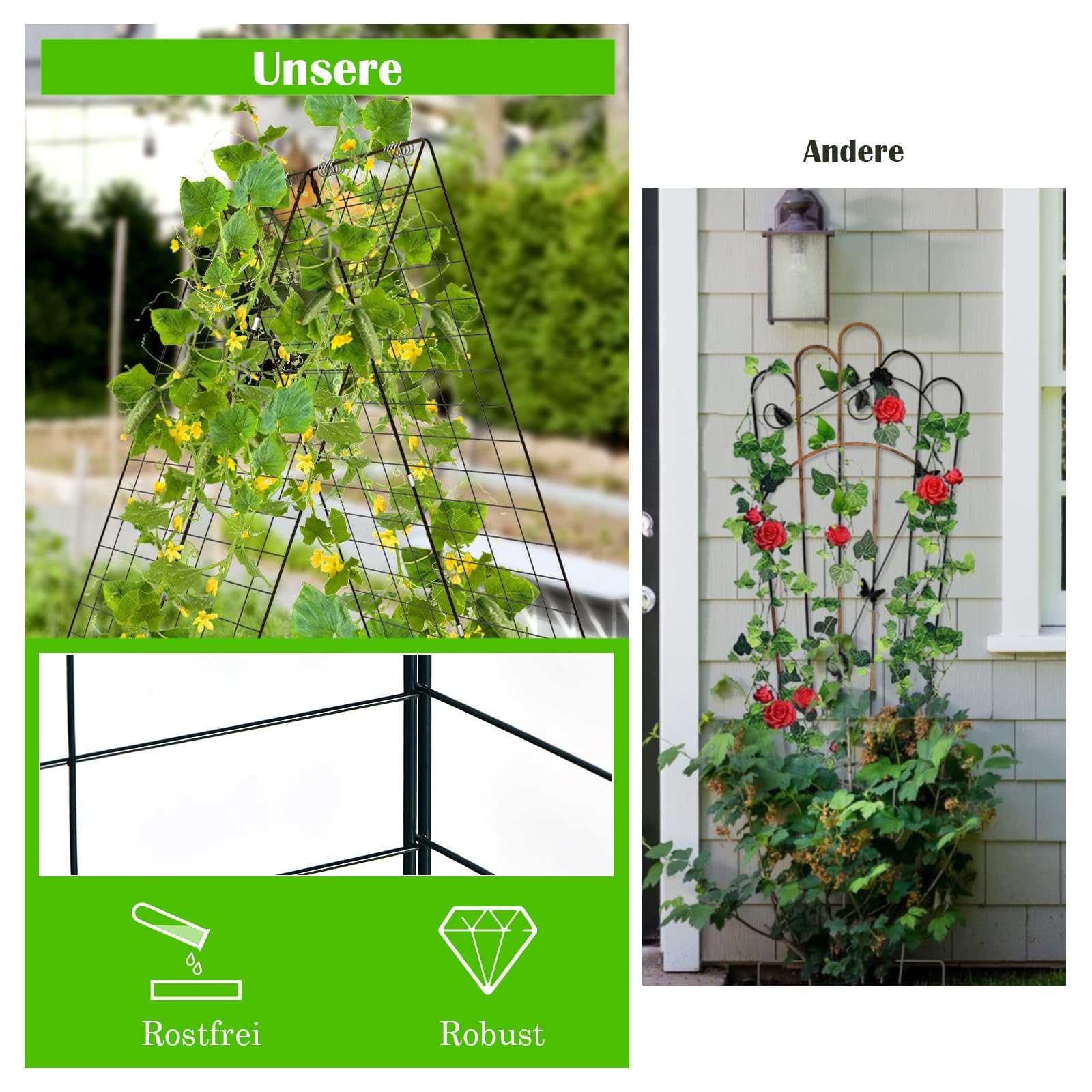 GOPLUS Ogórek podpora dla roślin pnących, metalowa pergola z ramą A i siatką na pnącza, podpórka do roślin, do ogrodu, na ogórki, pomidory i groszek