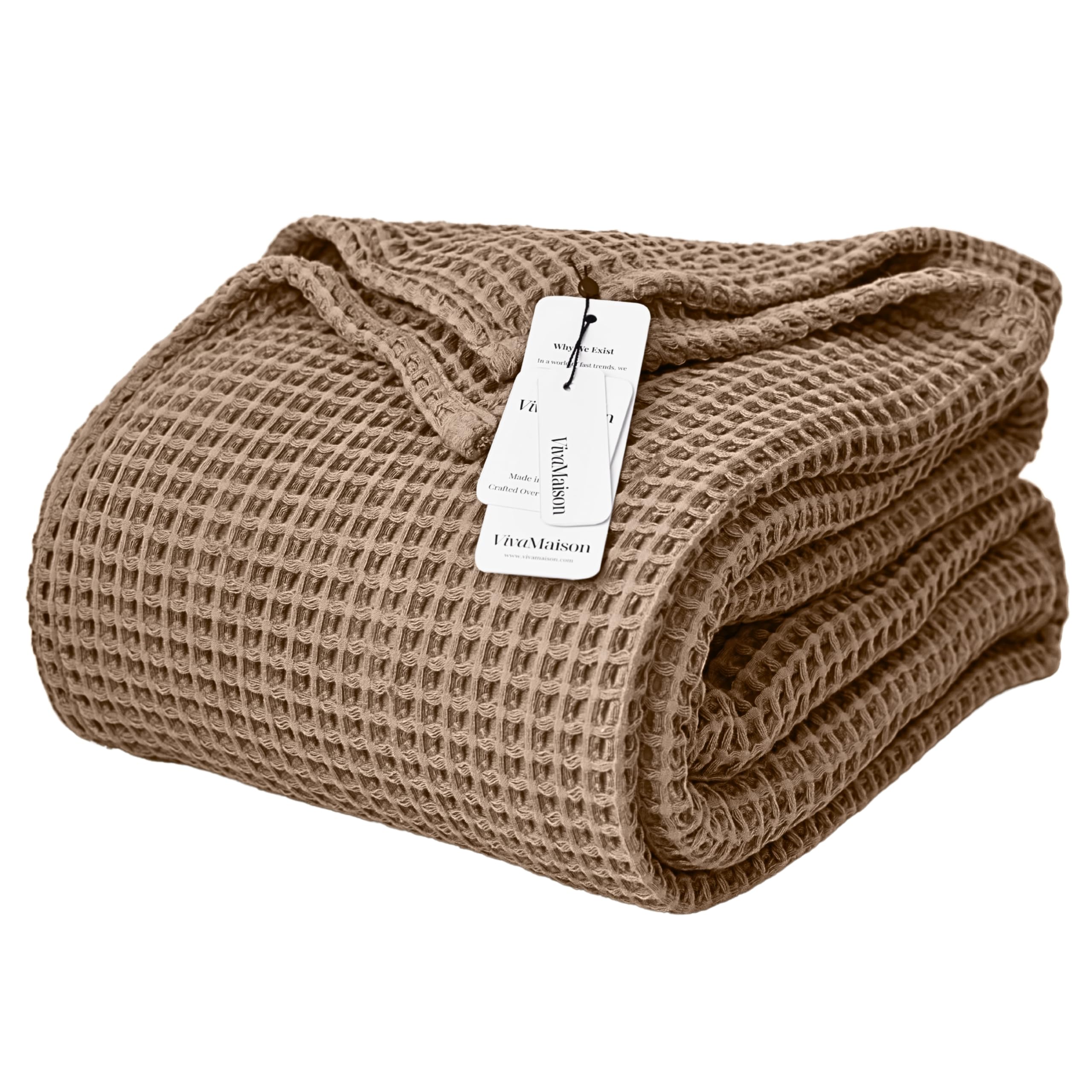 100% Turkish Cotton Waffle Blanket King Size Brown - Premium Quality, Light and Airy Waffle Weave All-Season Quilt - Lux Decorative Bedspread (Brown, King Size 95" x 110" Inch)