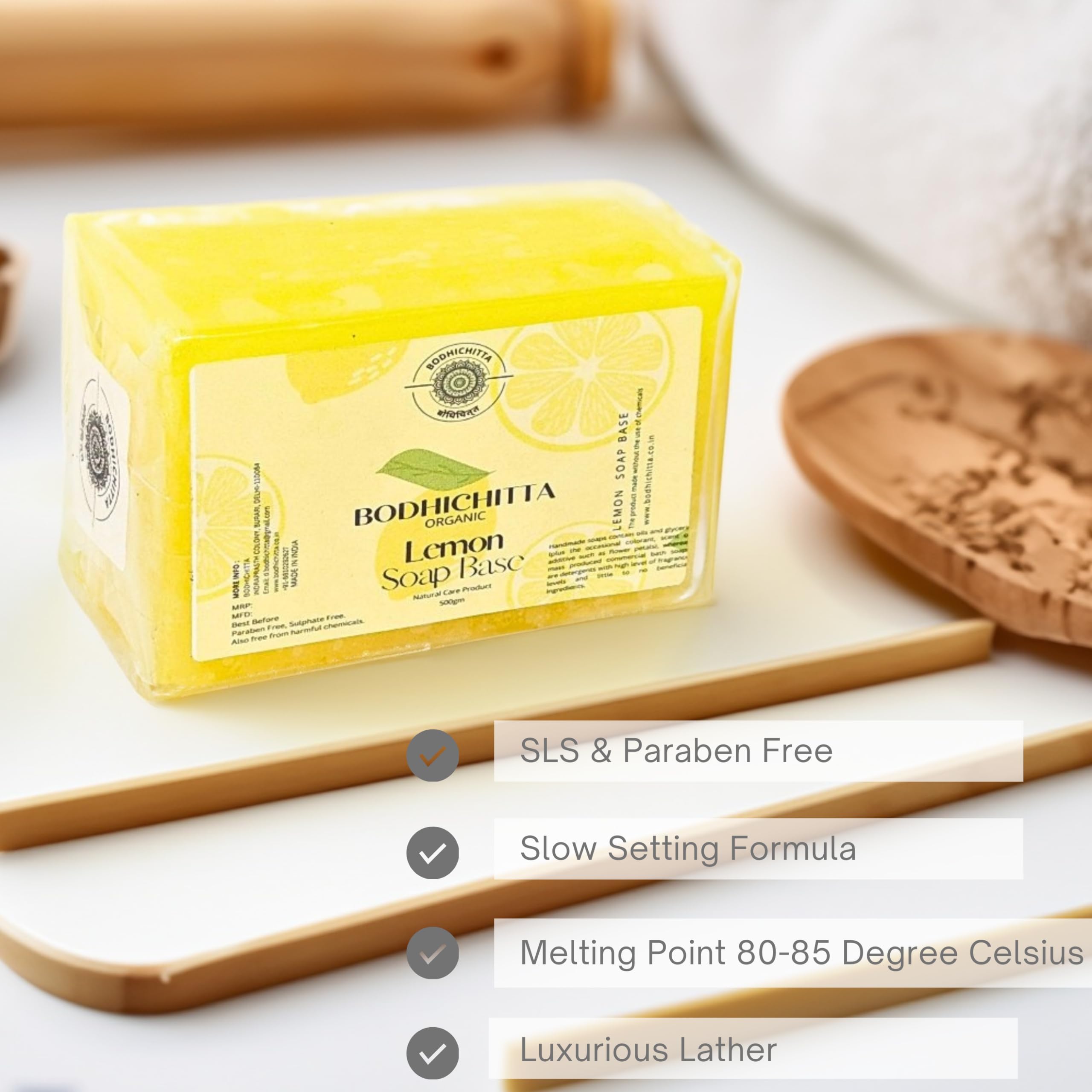Bodhichitta Ultra Clear Transparent Glycerin Soap Base & Lemon Soap Base Bathing Soaps with Freshness of Lemon Combo for DIY Soap Making Pack Of 2 (500g each) 2