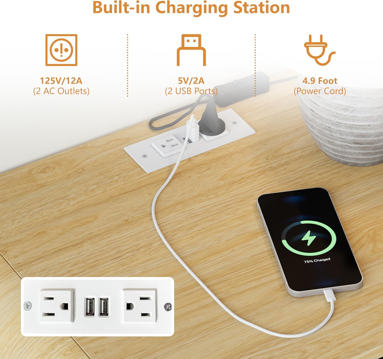 Dresser and Nightstand Sets for Bedroom, 3 Pcs Bedroom Set, Fluted 9 Drawer Dresser with Curved Profile and Night Stand Set of 2 with Charging Station, Wood Chest of Drawers, Natural Oak