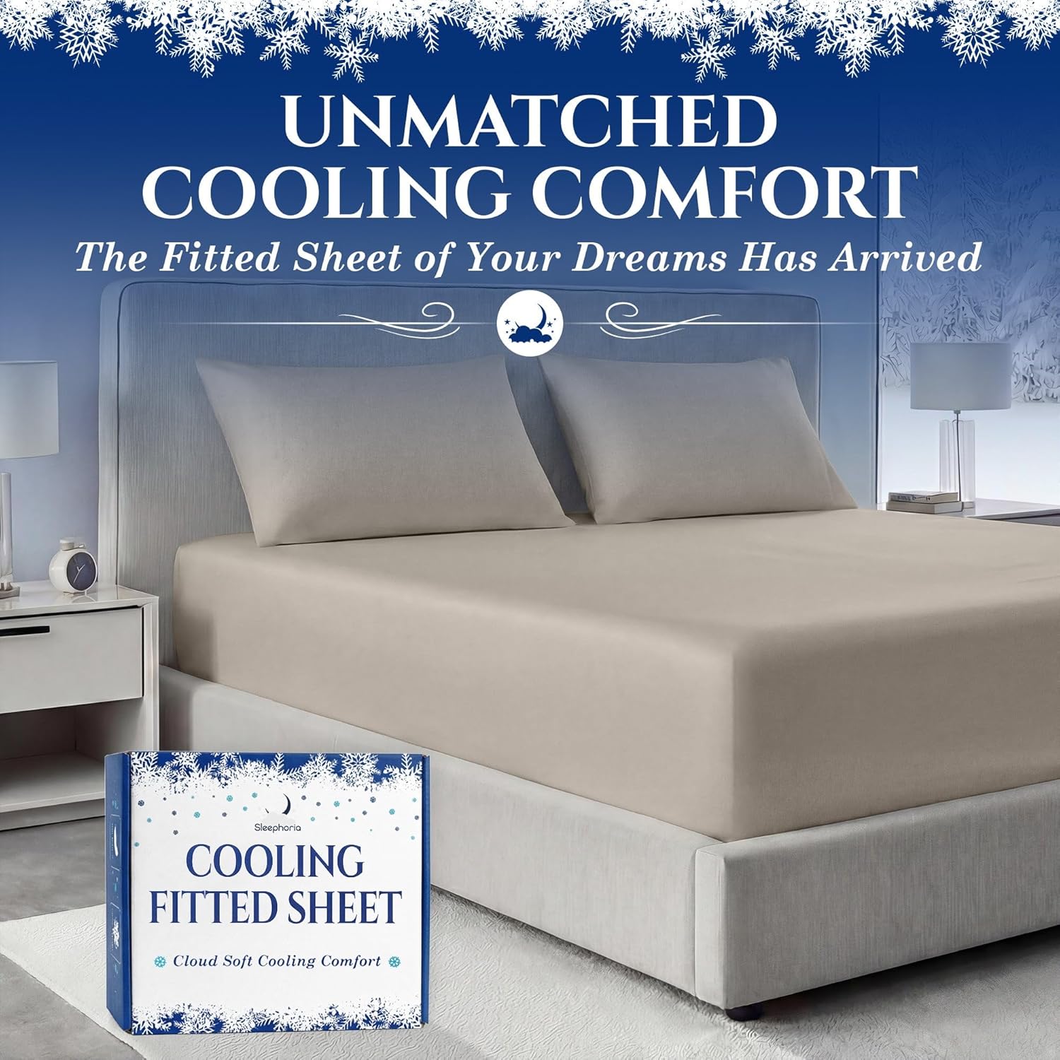 Cooling Fitted Sheet King Size - 1 PC BreezeWeave Cooling Sheets for Hot Sleepers & Cool Rest w/ 16 in Deep Pocket - Corner Straps, Cloud Soft, Ultra Durable - 73 x 77 in (Beige)