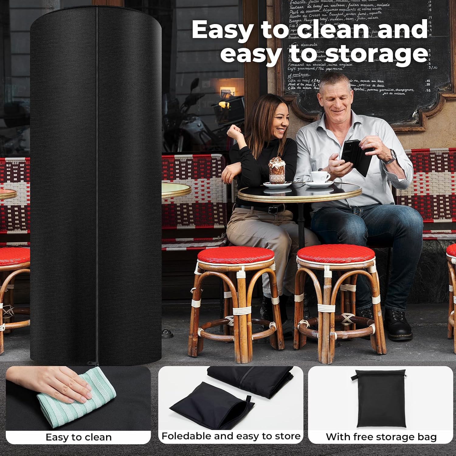 LPG Patio Heaters Cover, Cylinder Tower Patio Heater Covers, Heavy-duty and Weather-resistant Oxford Fabric, Waterproof, Dust-proof, Snow-proof, Windproof, with Zipper and Storage Bag