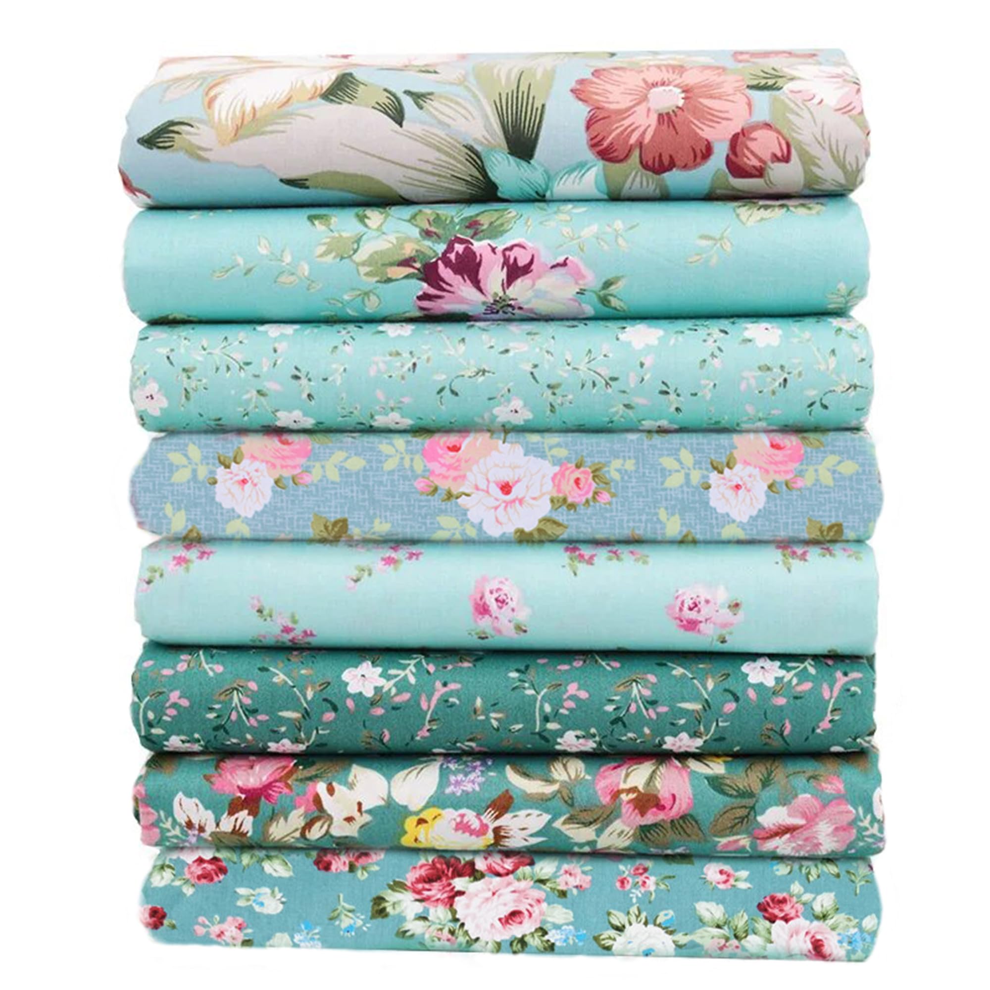 Green Fat Quarters Fabric Bundles, Precut Quilt Sewing Quilting Fabric, 18 x 22 inches (Green Floral)