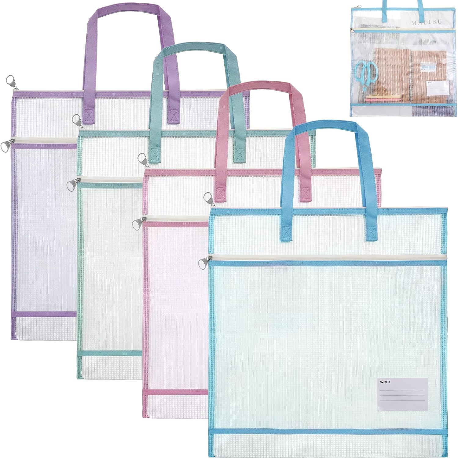 6pcs Sew Project Bag 16.5×16.5'' Quilting Craft Organizer Storage with Handle Jumbo Needlepoint Project Bag for Sewing Mesh Bags Portable Vinyl Mesh Zipper Pouch for Quilter Knitting Stitching Crafter