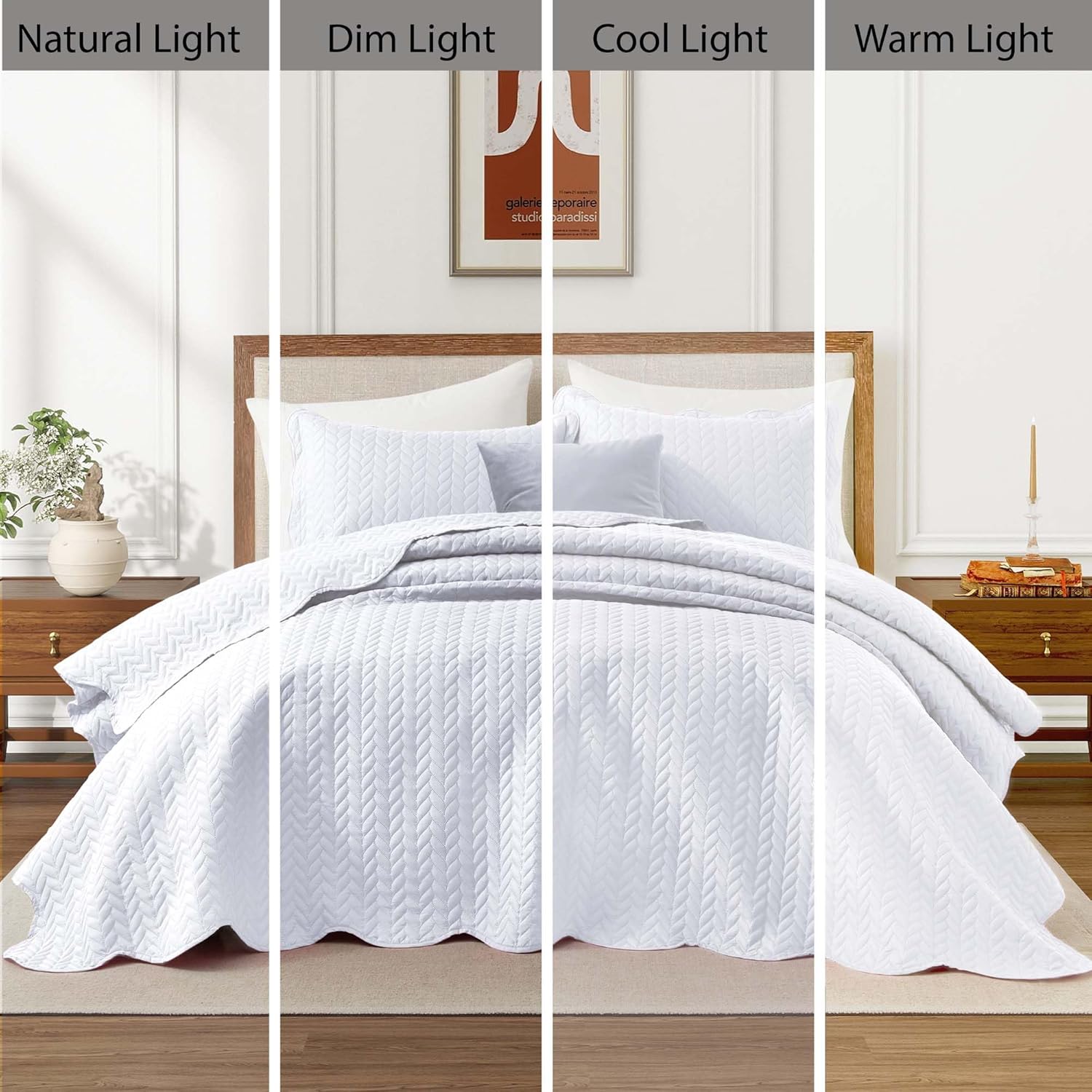MOONLIGHT20015 Twin Quilt Bedding Set (68” x 86”) - Bulk Pack of 10 Wholesale for Hotels, Guest Bedroom & Airbnbs - Lightweight Microfiber Reversible Embossed Quilts Bedspreads (White) - Image 8