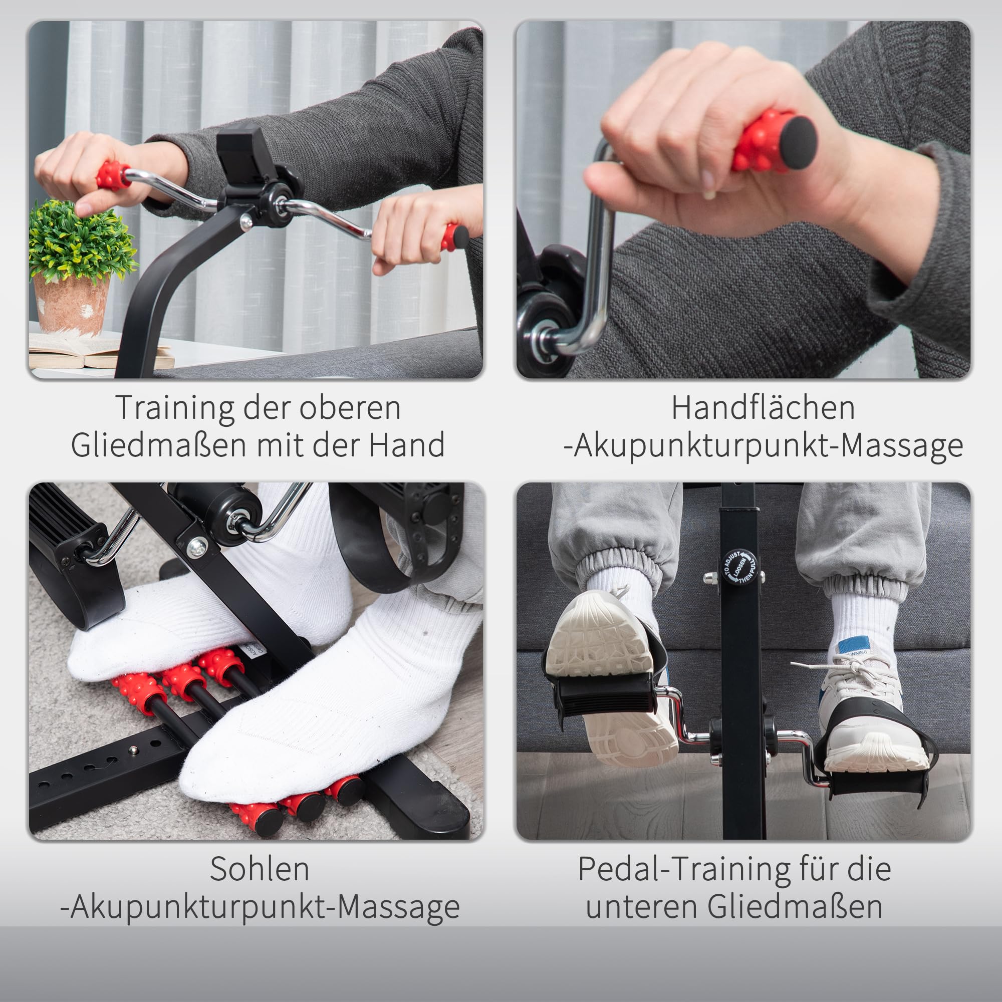 HOMCOM Pedaltrainer für Senioren Höhen- und Längenverstellbar Mini Heimtrainer mit Griff LCD Display Befestigungsband Anti-Rutsch-Matte Arm- und Beintrainer Bewegungstrainer Mini Bike für Zuhause Büro