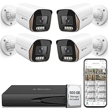 QIDOTS 4 Channel CCTV Combo Set 4K 8 MP IP Bullet Cameras with 4 Channel NVR 4+2 POE Switch | 500GB Hard Disk Drive HDD | 4pc Metal Body Bullet Camera ColourVu Dual Mode (Camera Wire Not Included)