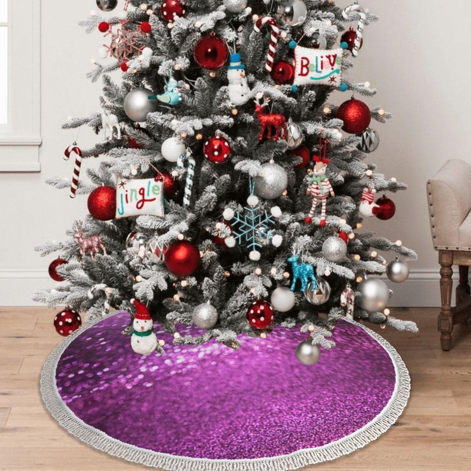 Gonna Per Albero Di Natale Viola Con Paillettes, 116 Cm – Tappetino Scintillante In Velluto Per Albero, Copri Base Rotonda, Ideale Per Decorazioni Natalizie E Halloween - 2