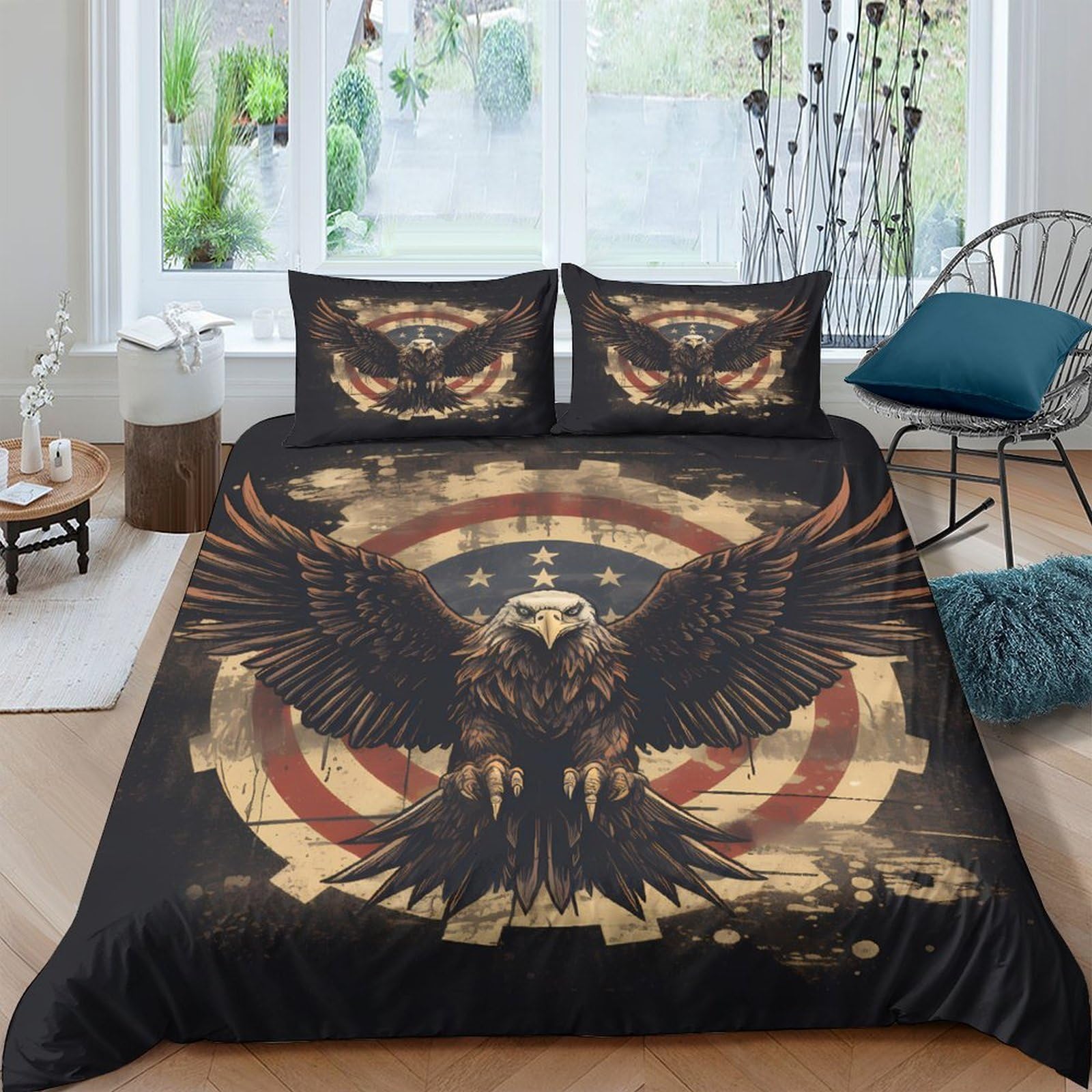 Housse de couette aigle 3D 140x200cm avec taie d'oreiller américain