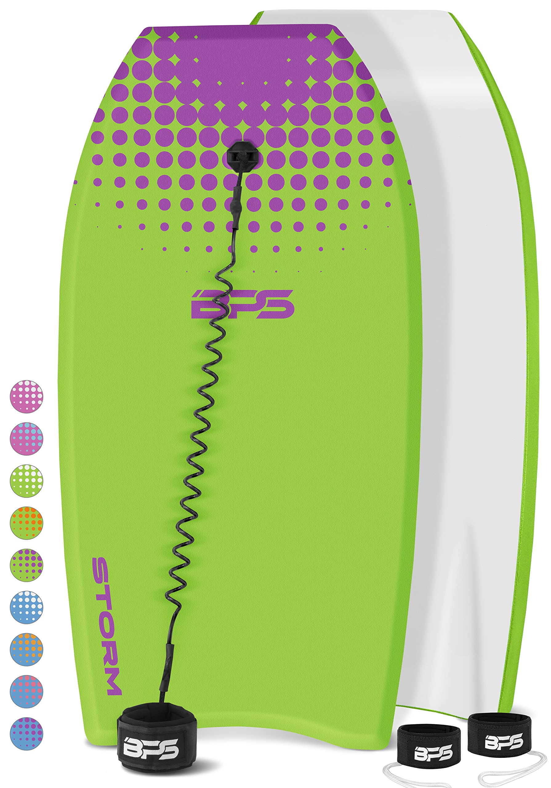 BPS 'Storm' Bodyboard with Premium Coiled Leash & Fin Tethers - Lightweight with EPS Core, Durable for All Wave Conditions